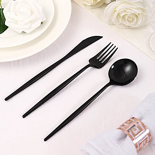 Premium Plastic Cutlery Set - 24pcs Black BalsaCircle Forks Spoons Knives for Wedding Party & Home Decor