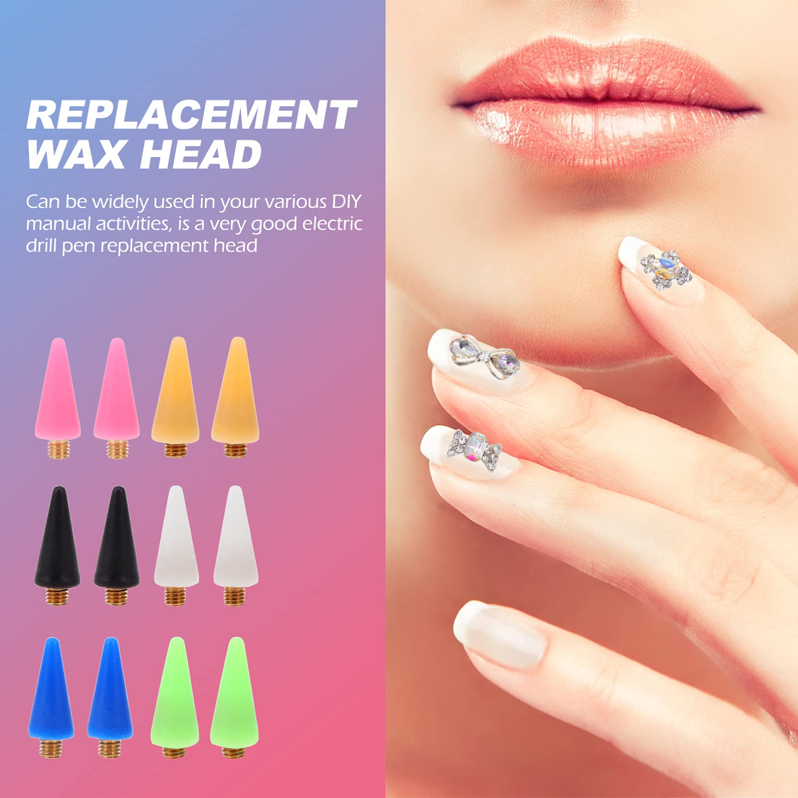 FRCOLOR 24-Piece Wax Replacement Rhinestones Picker Set - Wax Head Rhinestone Pen with Wax Tips & Replacement Heads - Professional Nail Art Tools for Manicure & Gemstone Application - Perfect for Salon, Home Nail Care & DIY Beauty Projects