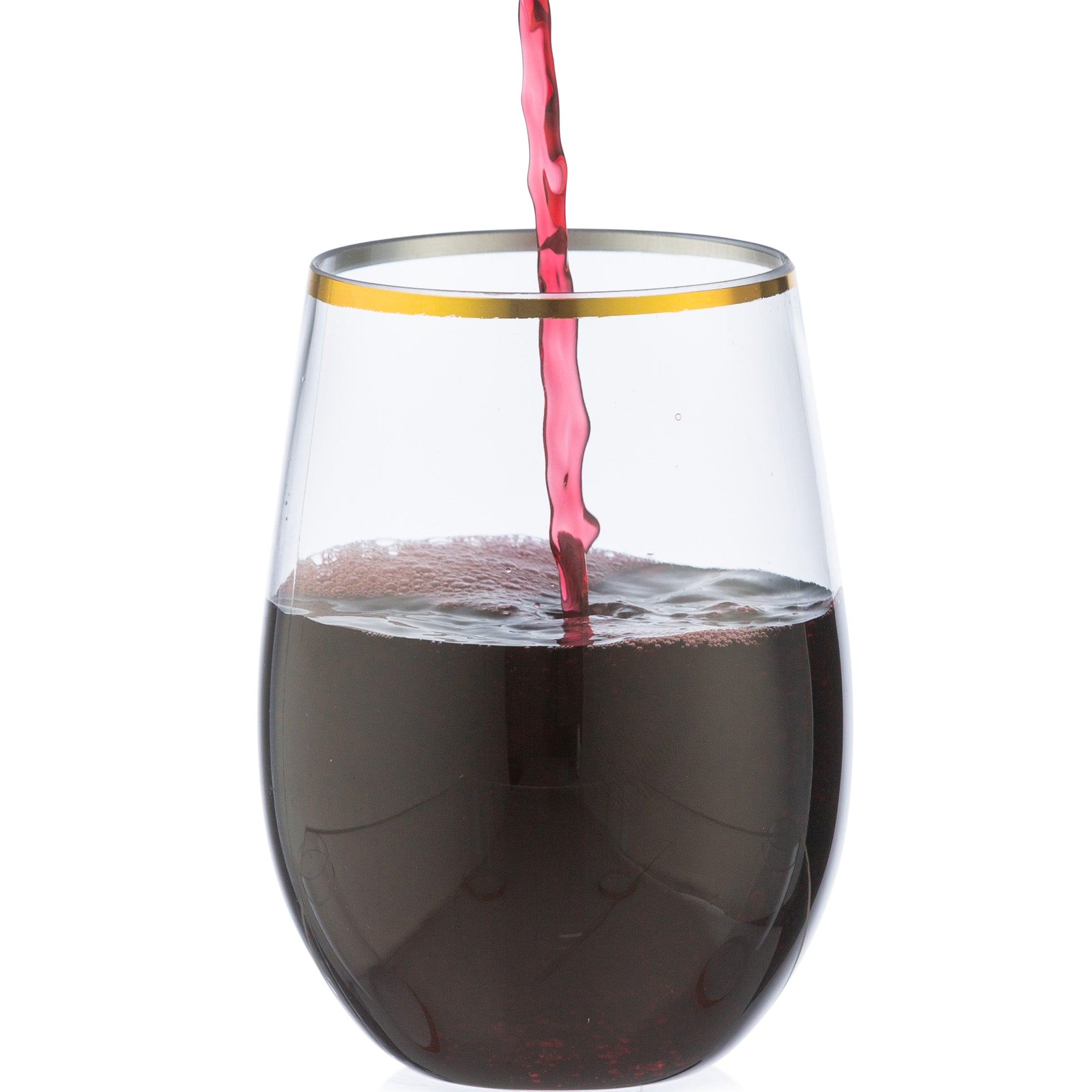 16 oz. Clear Stemless Wine Glasses with Gold Rim - Set of 6 - Perfect for Parties, Weddings, and Home Entertaining