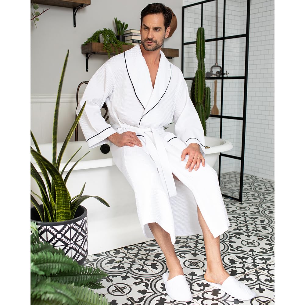 Premium Men's Cotton Waffle Bathrobe - Ultra Soft SPA Robe for Relaxation & Lounge Wear - Perfect for Home, Spa, and Hotel Use