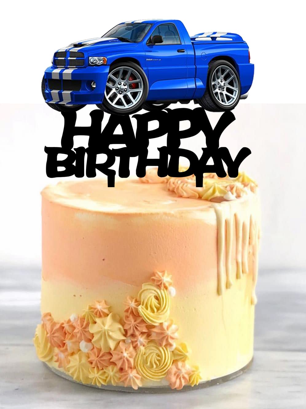 Blue Acrylic Pickup Truck Cake Topper - Transportation Theme Birthday Party Supplies for Happy Birthday Celebrations | Perfect for Kids Birthday Cakes, Baby Showers & Themed Parties