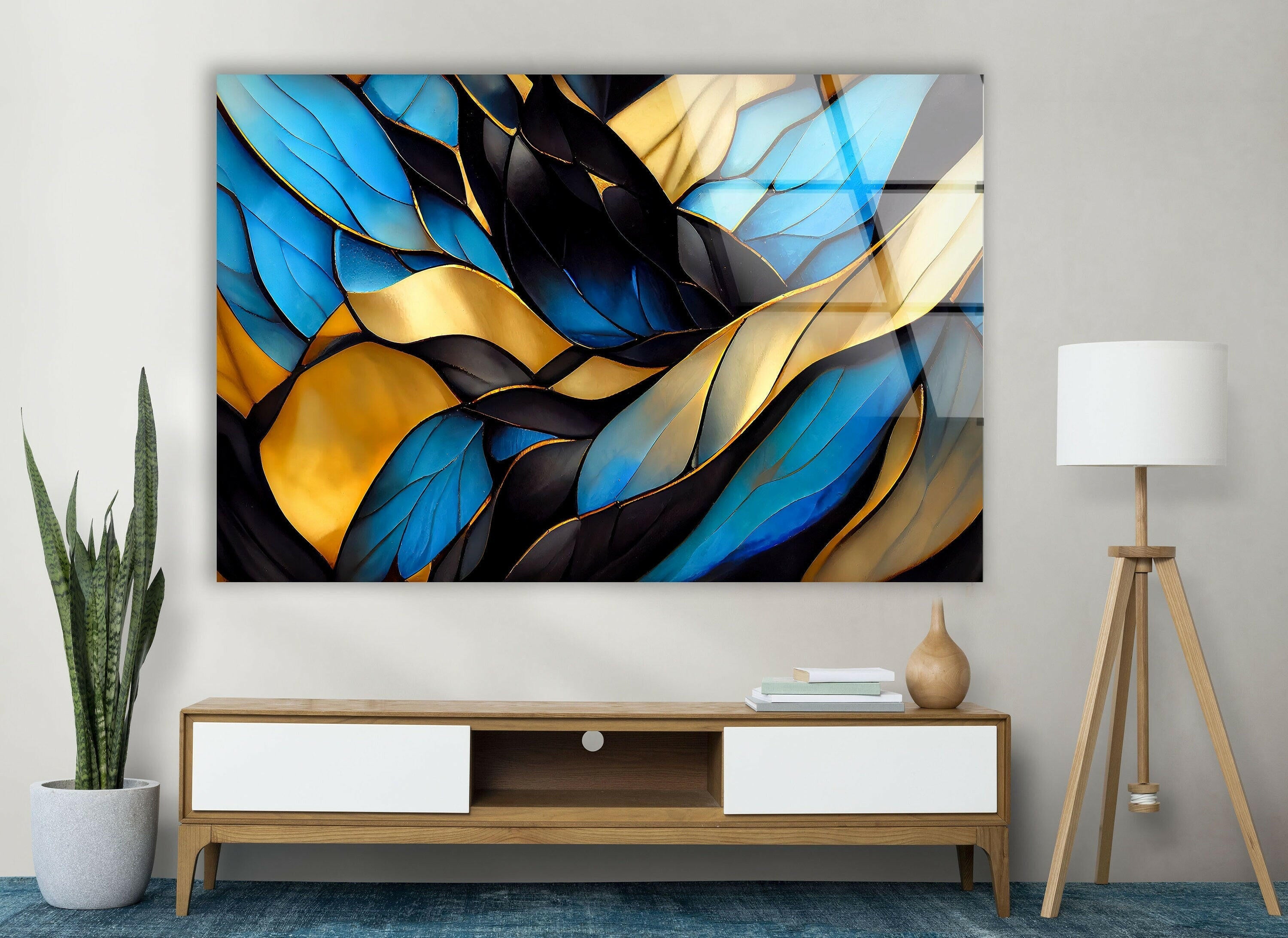 Blue Stained Waves Glass Wall Art - Handmade Ocean Themed Decorative Panel for Living Room, Bedroom & Office - Perfect Coastal Home Decor Gift