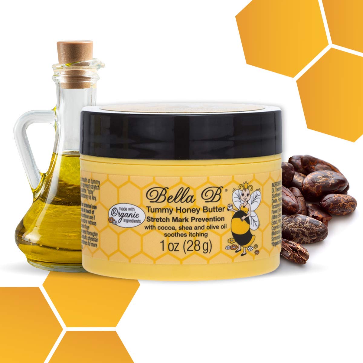 BELLA B Tummy Honey Butter 1 oz - Organic Stretch Mark Cream for Pregnancy & Postpartum - Safe for Moms & Babies - Fades Scars & Moisturizes Skin | Perfect for Daily Use During & After Pregnancy