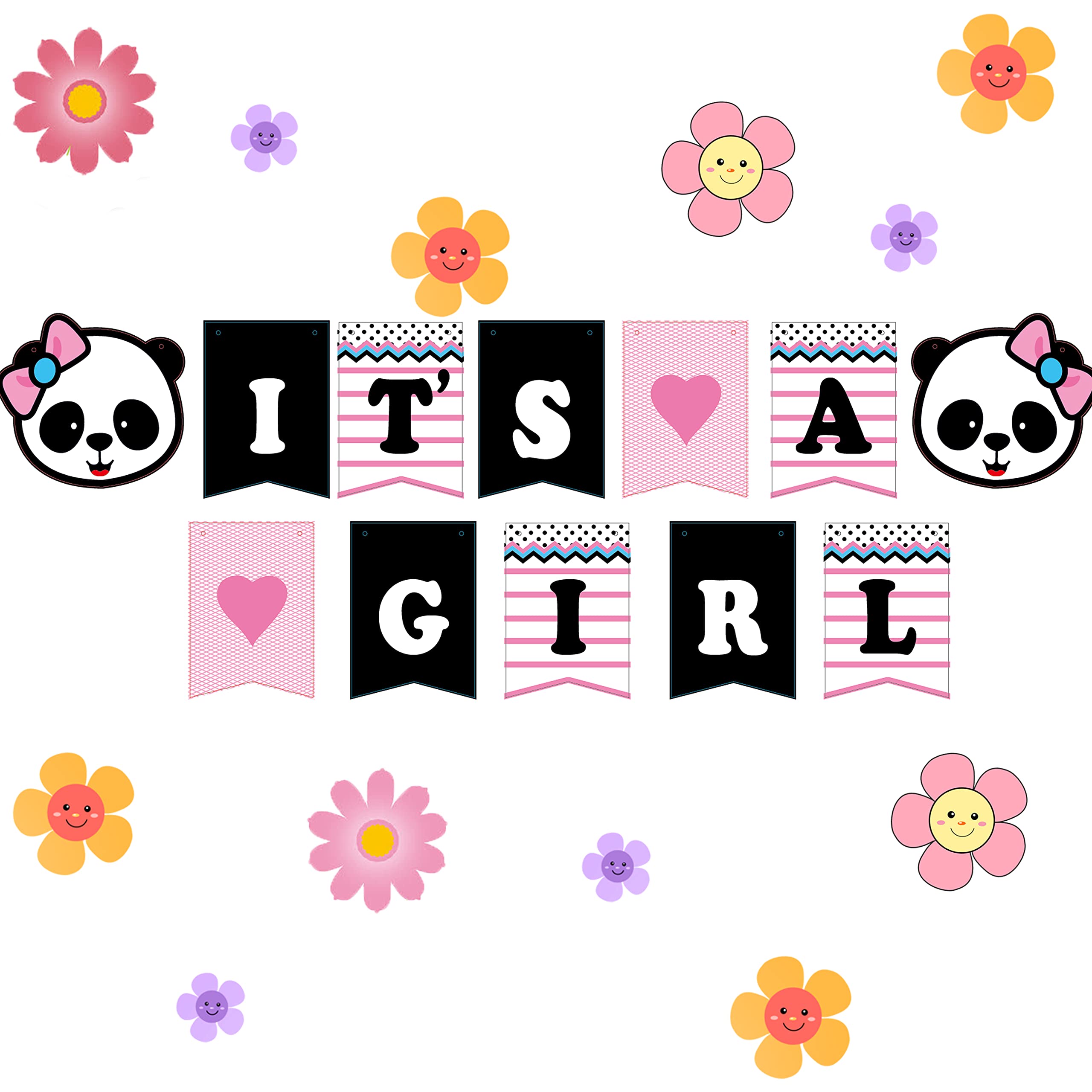 Panda Theme Baby Shower Decorations Set - 61Pcs Cute Gender Neutral Welcome Party Supplies for Newborn - Perfect for Nursery Room, Birthday Party & Baby Celebration (Pink)