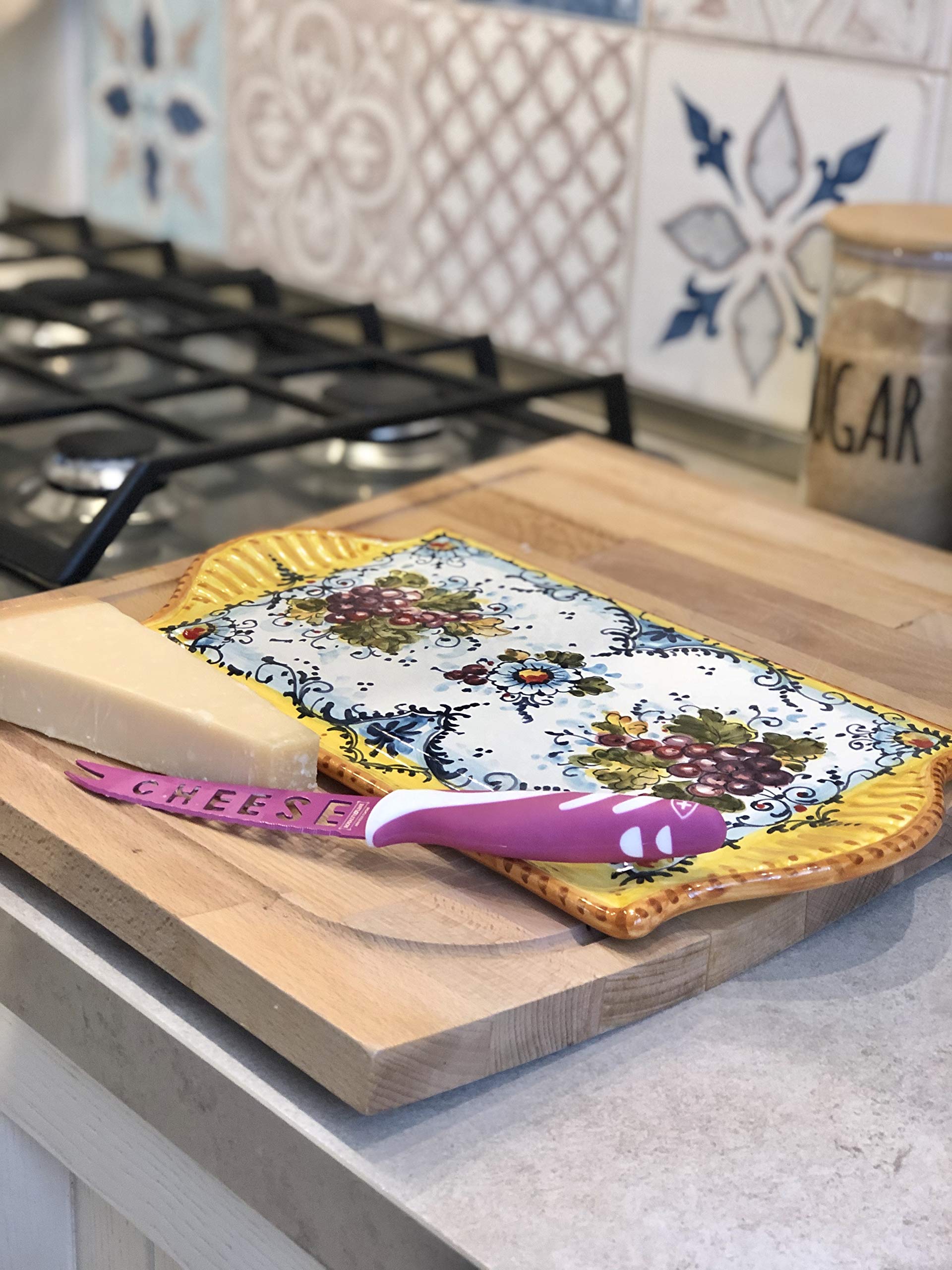 Hand Painted Italian Ceramic Cheese Tray - Tuscan Florence Art Plate for Appetizers & Centerpieces | Montalcino Pottery Decor with Grape Design | Made in Italy | Perfect for Wine Parties & Home Decor