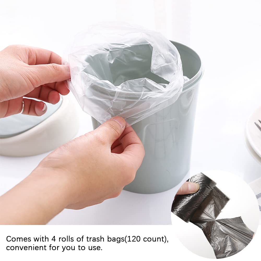 2PCS Mini Plastic Waste Baskets with Swing Lid & 4 Bin Liners - Compact Bathroom Trash Can for Home, Office, Vanity, Bedroom - 10.5x10.5x16.5cm (Green & Blue) | Perfect for Small Spaces, Makeup Organization & Desk Use