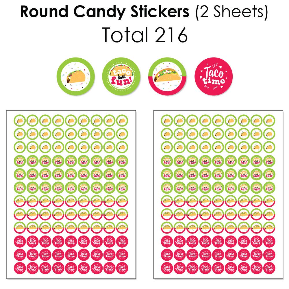 Big Dot of Happiness Taco ‘Bout Fun - 304pcs Mexican Fiesta Candy Favor Sticker Kit with Mini Candy Bar Wrappers & Round Stickers for Party Decorations, Cinco de Mayo Celebrations, and DIY Craft Projects
