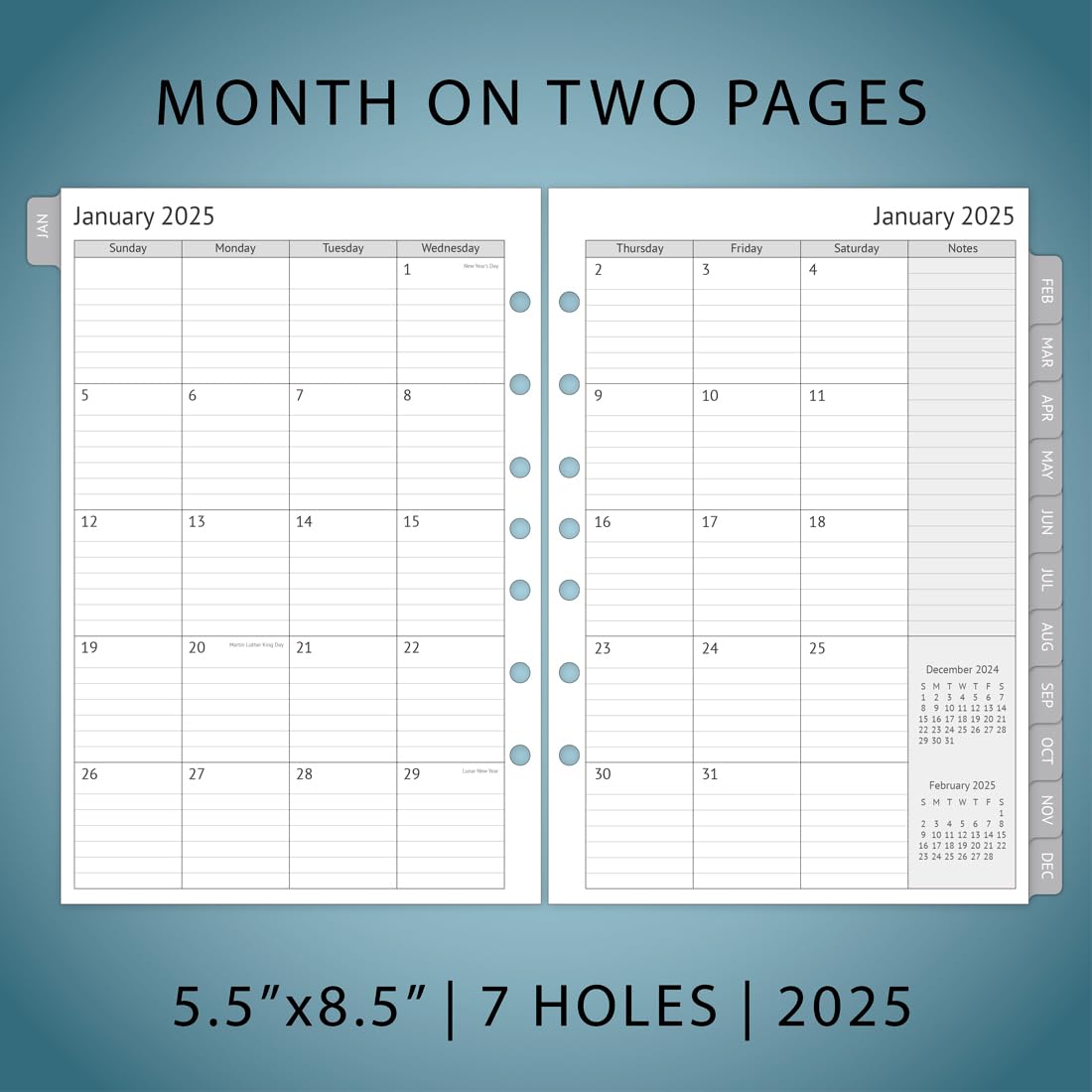 2025 Planner Refills for 3-Ring Mini Binder - Weekly & Monthly Appointment Book Inserts with Tabs, 7-Hole Punched (Classic/Size 4) | Perfect for Organizing Schedules, Meetings, and Personal Tasks at Home or Office