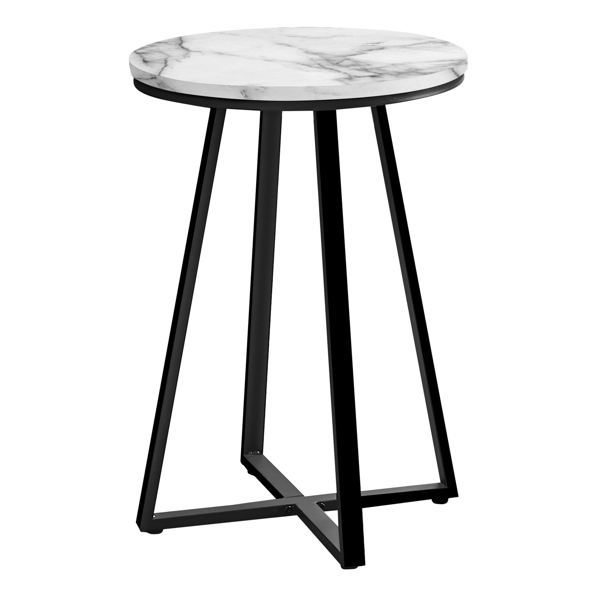 Modern Accent Table - 22 Inch Height, White Marble Top with Black Metal Base - Perfect for Living Room, Bedroom, or Entryway Decor