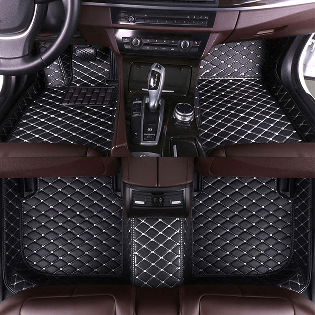 Premium All-Weather Leather Floor Mats for Buick Enclave 2009-2015 - Luxury Carpet Protection Liners (Black/White, No Armrest Box) | Perfect for Daily Commutes, Road Trips & Winter Weather Protection
