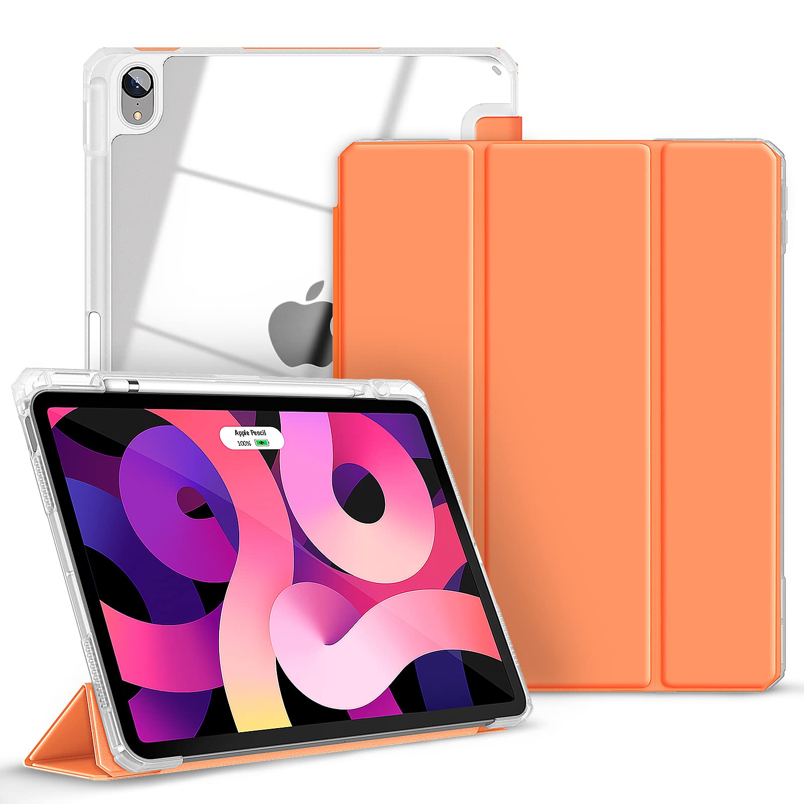 Gahwa iPad Air 5th/4th Generation Case (2022/2020) 10.9 Inch - Trifold Stand Smart Cover with Pencil Holder, Supports Touch ID & Apple Pencil 2 Charging - Orange | Perfect for Work, Study & Entertainment