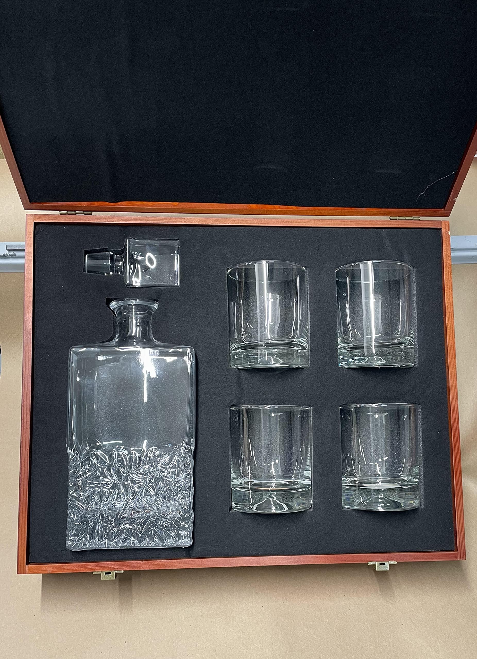Personalized Engraved Decanter Set with 2 Glasses & Gray Coasters - Whiskey Decanter Gift Set for Men, Father's Day, Anniversary & Home Bar Decor - Perfect for Bourbon, Scotch & Wine Lovers