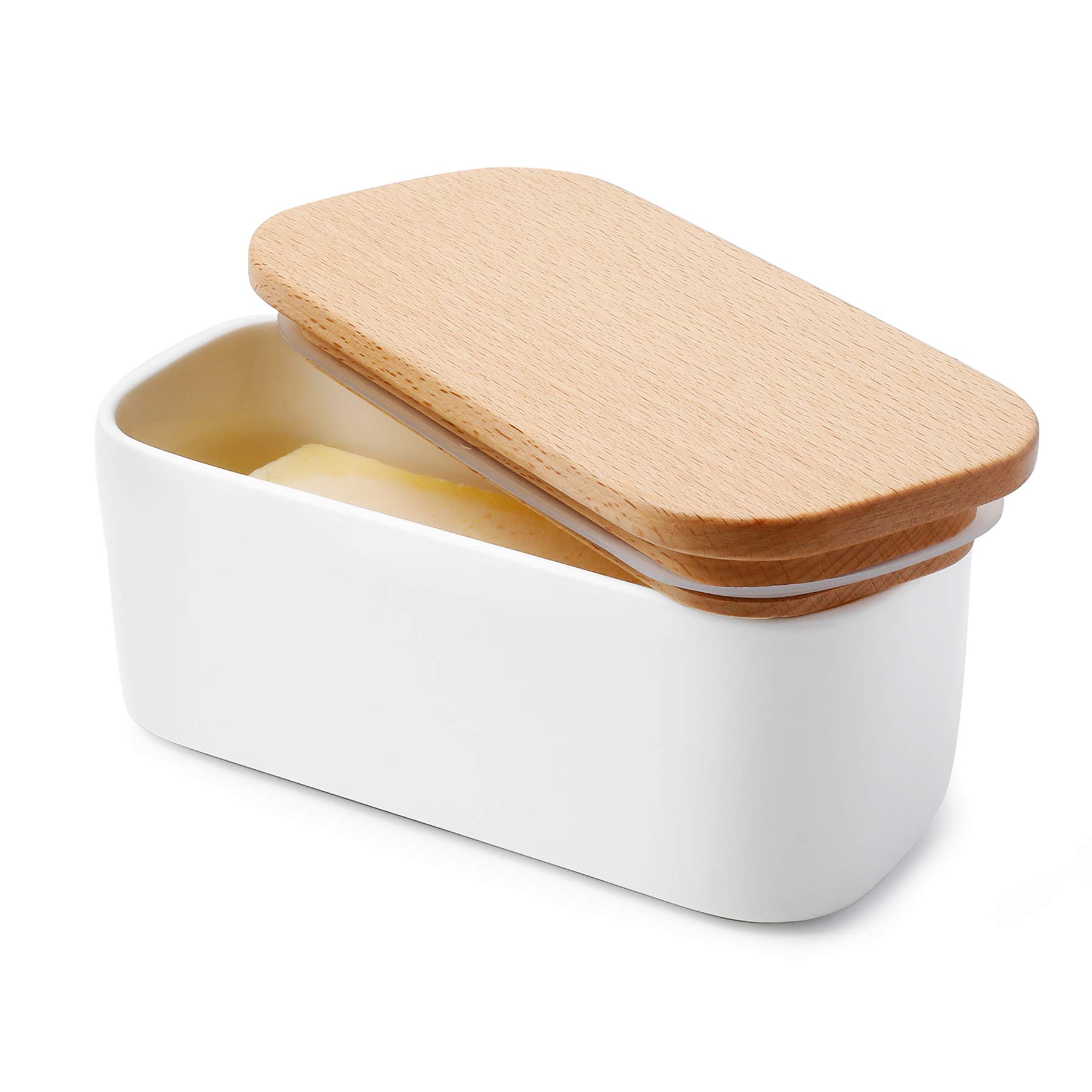 Sweese Small Butter Dish with Lid - Airtight Butter Keeper Holds 1 Stick - Porcelain Butter Container for Kitchen Countertop - Elegant White Kitchen Decor - Perfect for Home, Restaurant & Gift Giving