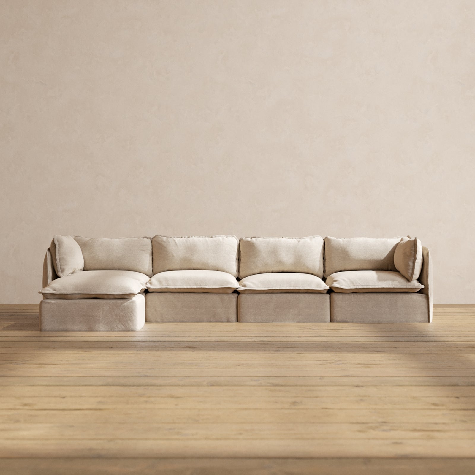 Modular Performance 4-Seater Sectional Sofa in Oat - Comfortable L-Shaped Couch for Living Room, Family Room & Home Theater
