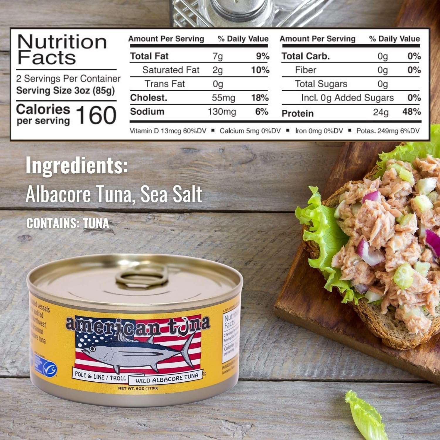Premium Wild Albacore Tuna in Sea Salt - MSC Certified, Sustainably Pole & Line Caught - 6oz Cans (Pack of 12) | High Protein, Low Mercury | Perfect for Salads, Sandwiches & Keto Meals