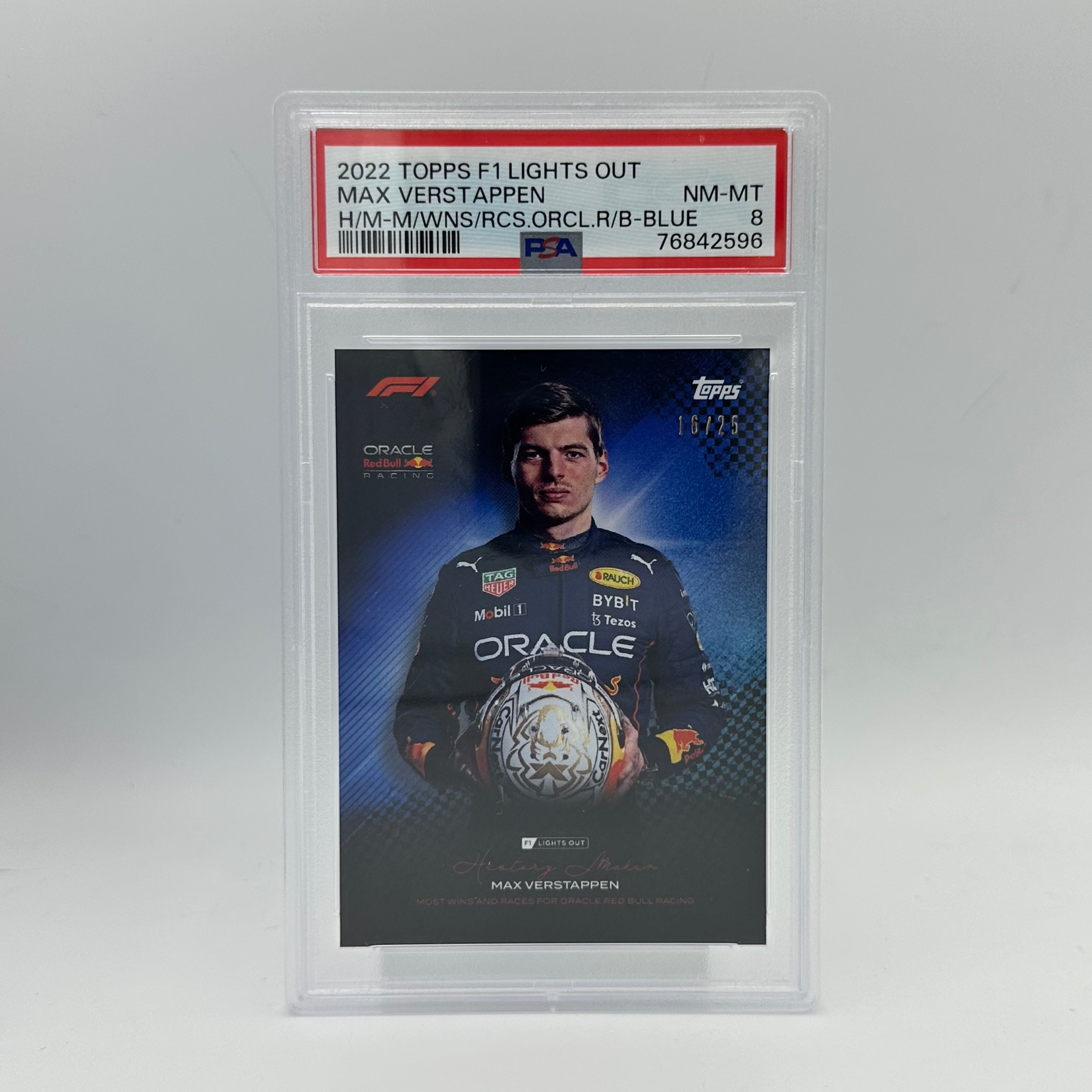 PSA 8 Graded 16/25 Max Verstappen History Maker Trading Card - Most F1 Wins & Races Record - Blue Parallel - Perfect for F1 Collectors, Sports Memorabilia Displays & Investment Collections