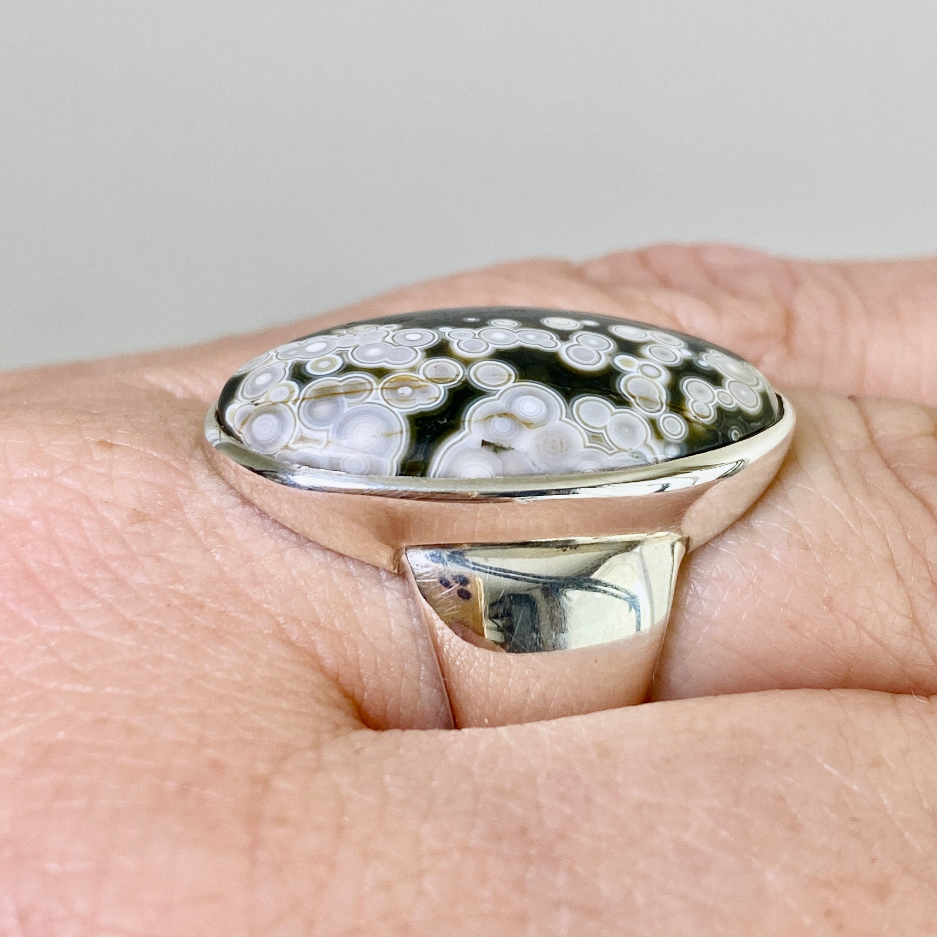 Ocean Jasper Oval Cabochon Ring Size 7.5 - Natural Stone Jewelry for Women, Handmade Sterling Silver Boho Ring - Perfect for Gift, Wedding, or Everyday Wear