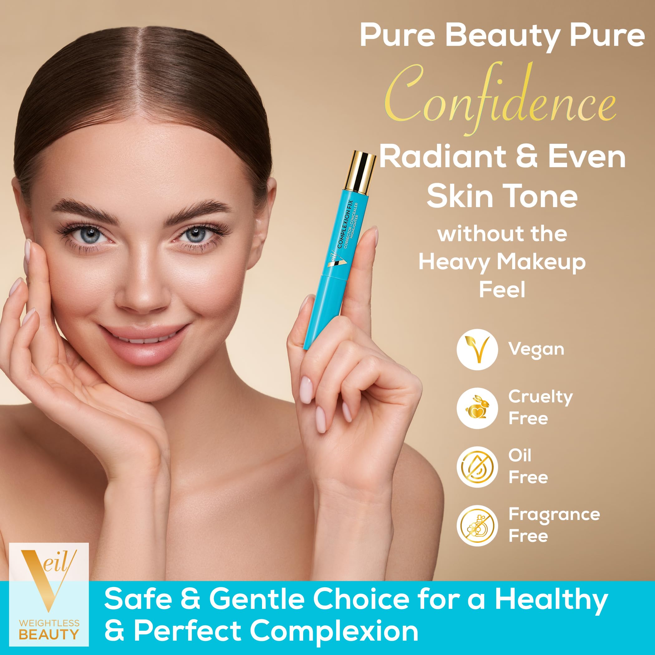 Veil Cosmetics Complexion Fix Concealer - Liquid Under Eye Concealer for Dark Circles, Highlight & Contour - Anti-Aging Vegan Makeup Pen with Hydrating Formula (4P Tan Pink) - Perfect for Daily Coverage, Evening Skin Tone, and Photo-Ready Makeup Looks