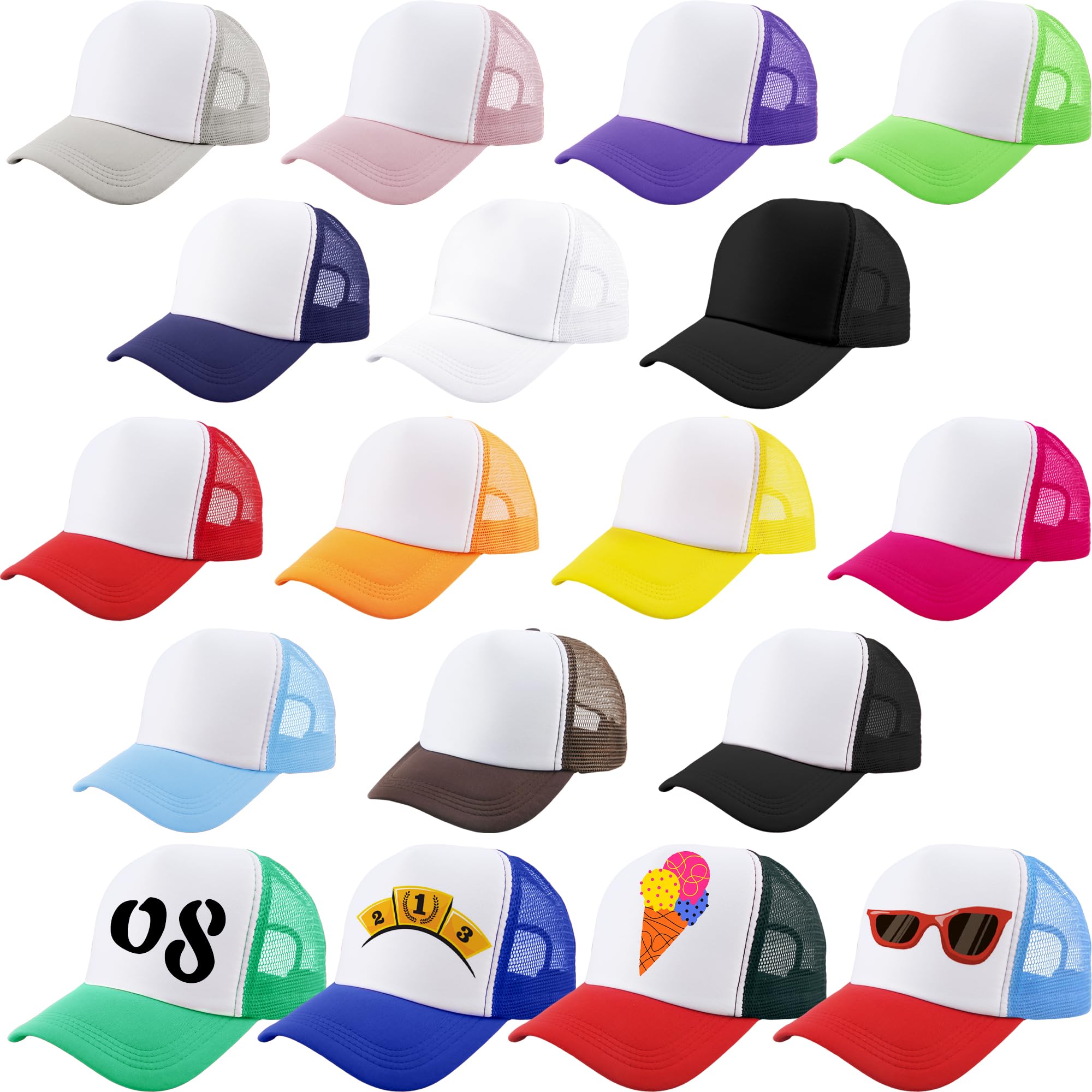 SGBETTER 18 Pack Kids DIY Sublimation Blank Trucker Hats - Adjustable Mesh Baseball Caps for Boys & Girls - Perfect for Summer Outdoor Sports, Crafts, and Custom Designs