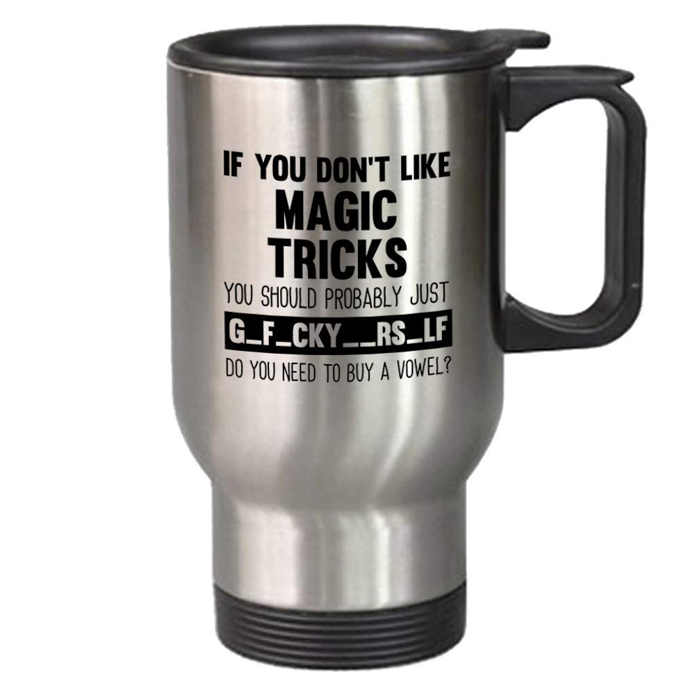 14 oz Funny Magic Tricks Travel Mug - Stainless Steel Novelty Cup for Adults - Perfect Christmas & Birthday Gift for Men & Women - Great for Office, Travel & Coffee Lovers