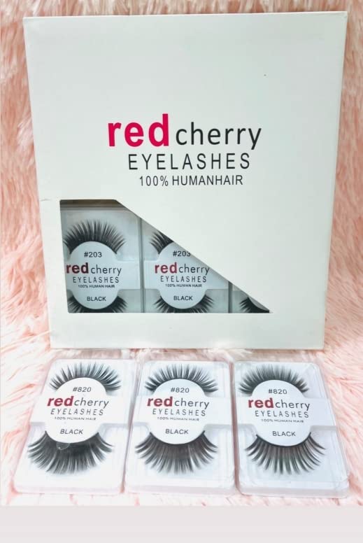 Red Cherry 3D Eyelashes - 100% Handmade Synthetic Fiber Lashes, Natural & Soft (Pack of 12) for Dramatic Eye Makeup & Special Occasions