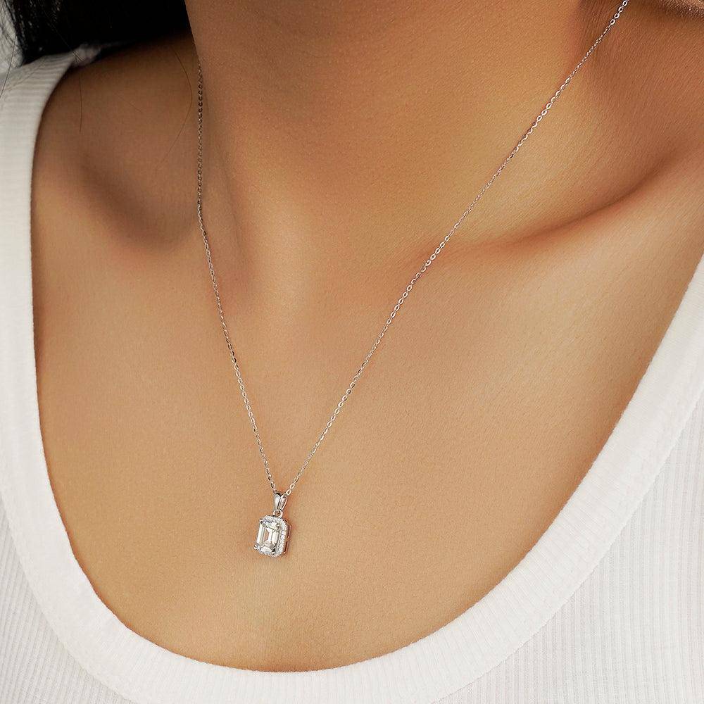2 Carat Halo Emerald Cut Diamond Pendant Necklace - Elegant Jewelry for Weddings, Anniversaries & Special Occasions