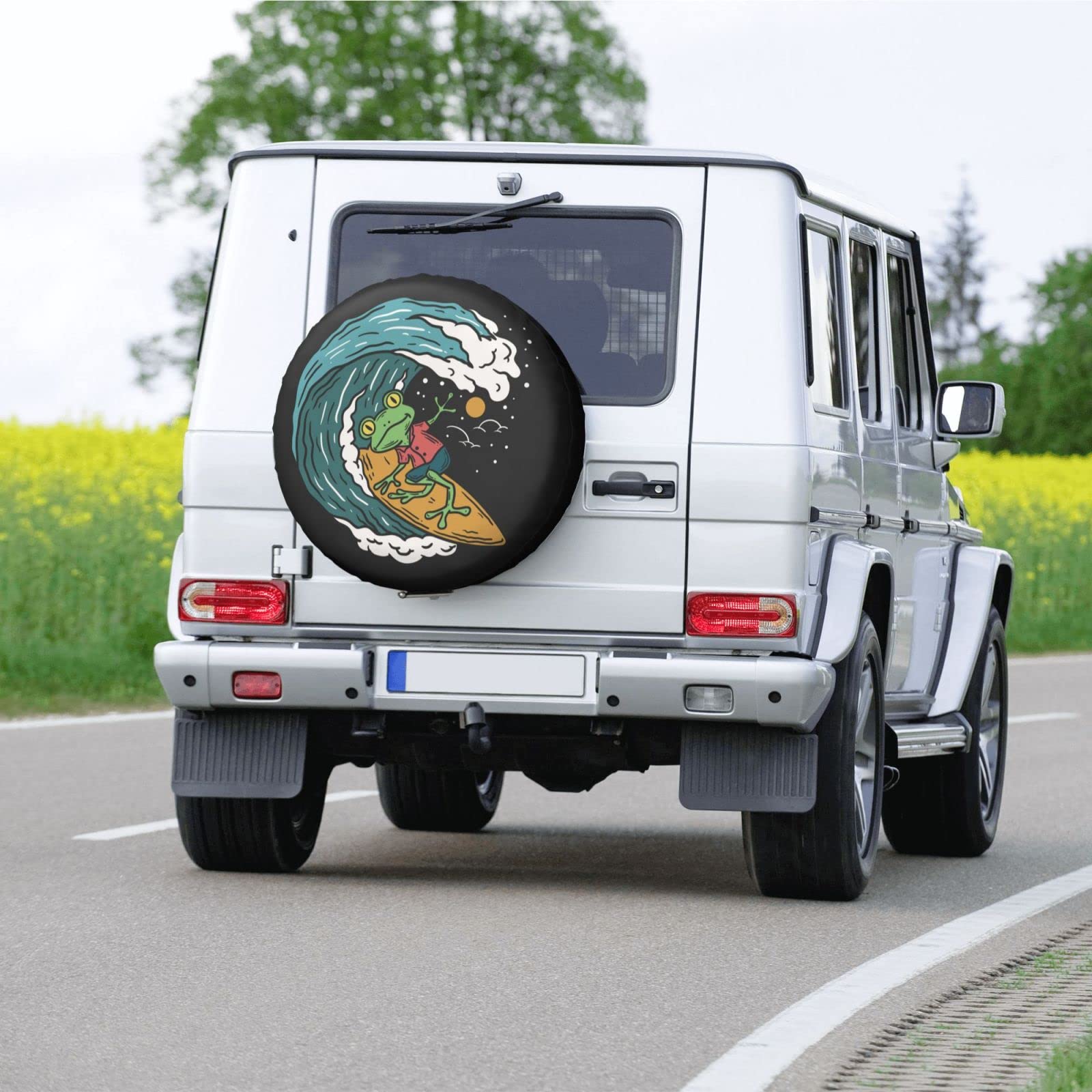 Funny Frog Surfing Tire Cover - 14 Inch Wheel Protector for Truck, SUV, Trailer, RV | Waterproof UV-Resistant Spare Tire Cover | Perfect for Camping, Beach Trips & Outdoor Adventures
