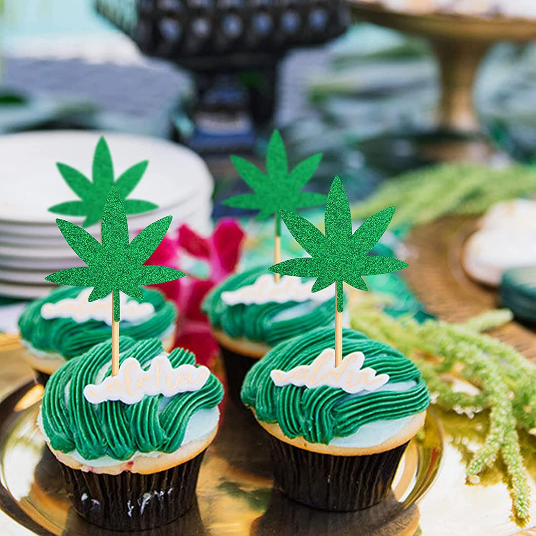 24 PCS Marijuana Leaf Cupcake Toppers - Edible Weed Cake Decorations for Baby Shower, Birthday & Wedding Parties - Perfect for Stoner-Themed Events and Cannabis Lovers