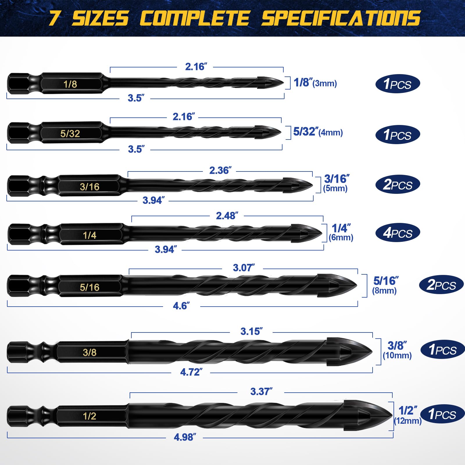 12-Piece Concrete & Masonry Drill Bit Set - Carbide Tipped 1/8