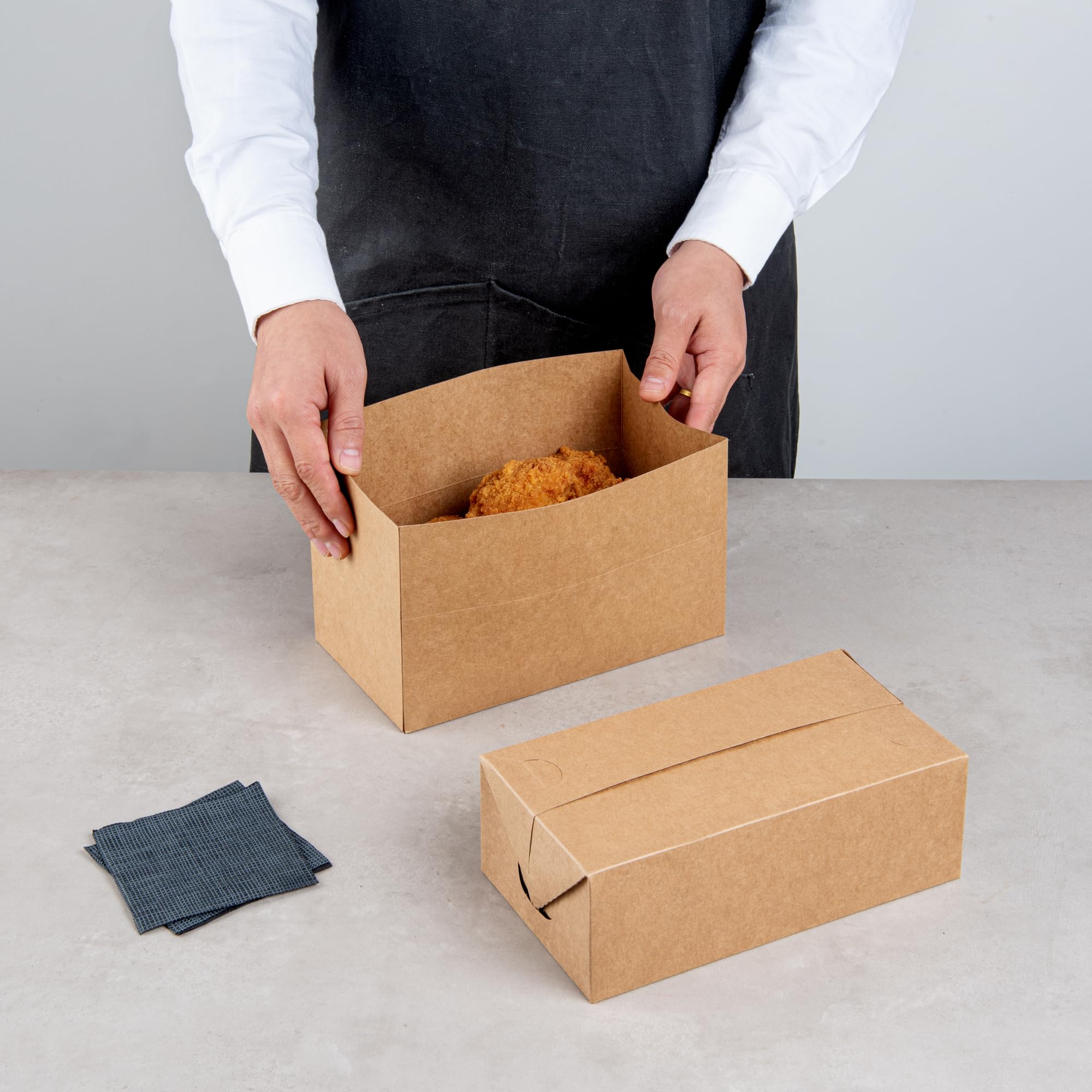 Restaurantware Bio Tek 71oz Eco-Friendly Takeout Containers - 100 Pack Rectangle Disposable Kraft Paper Food Boxes | Leak-Proof Fast Closure | Grease Resistant | Perfect for Burgers, Fried Chicken & Restaurant To-Go Meals