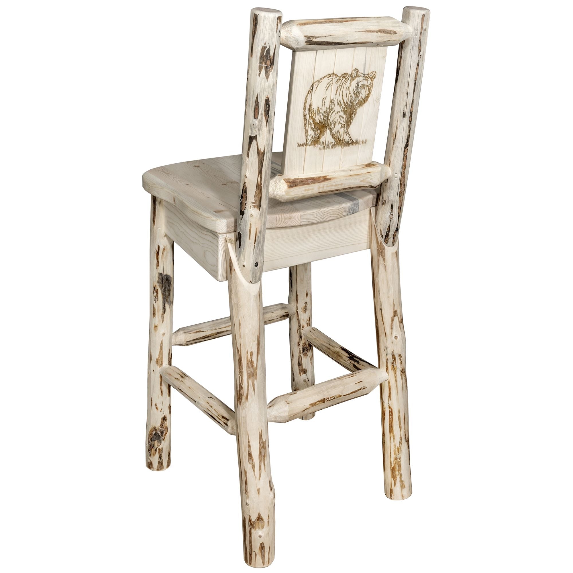 Montana Counter Height Barstool with Laser Engraved Wooden Back - Rustic Home Bar Stools for Kitchen Island, Breakfast Nook & Pub Style Dining - Perfect for Farmhouse, Industrial & Modern Decor