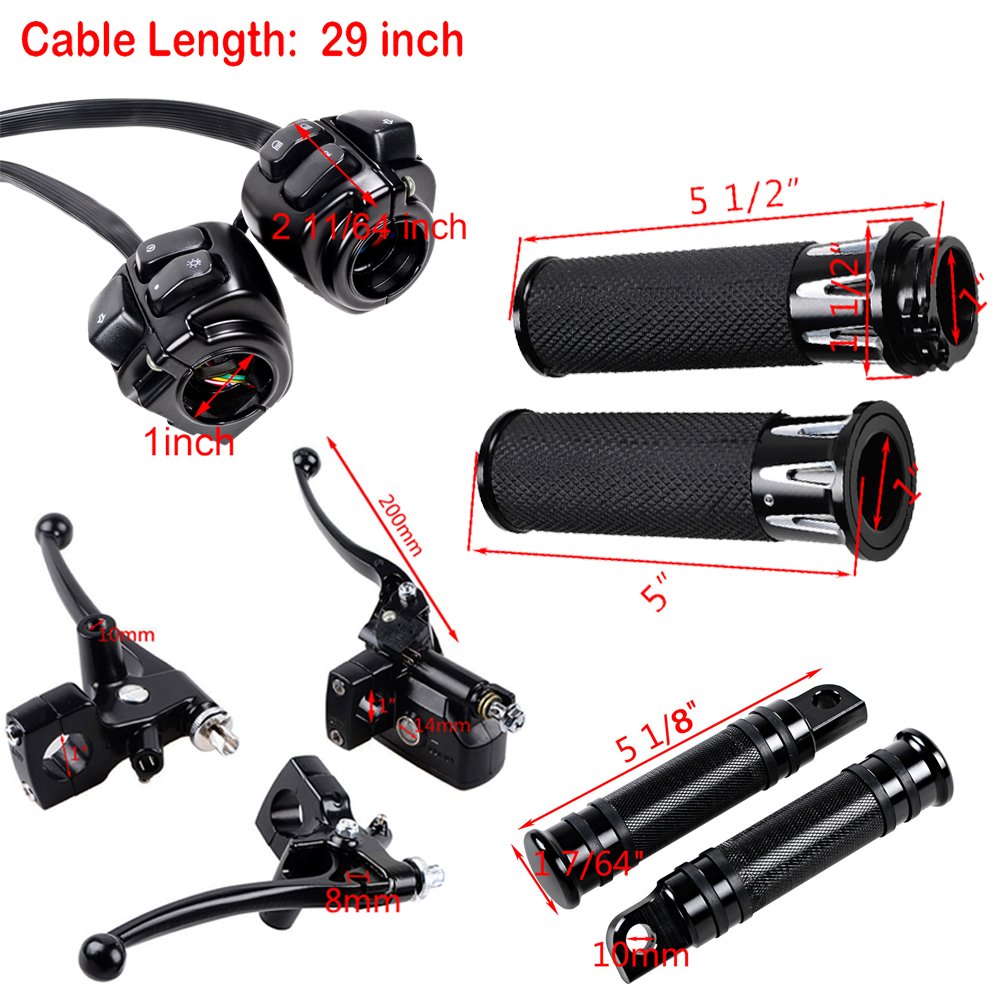 Harley Motorcycle Accessories Kit - Horn, Turn Signal, Headlight Switch with Harness, Brake Clutch Levers, 1