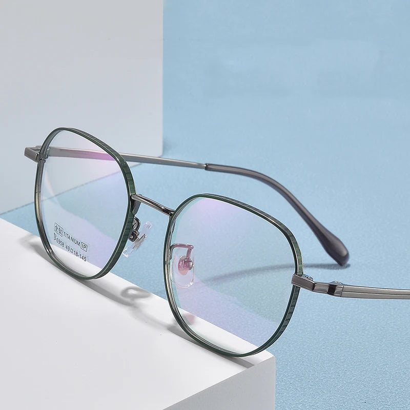 Bclear Unisex Full Rim Small Square Polygon Titanium Eyeglasses 6958 - Lightweight Durable Frame for Men & Women - Perfect for Reading, Work, and Everyday Fashion