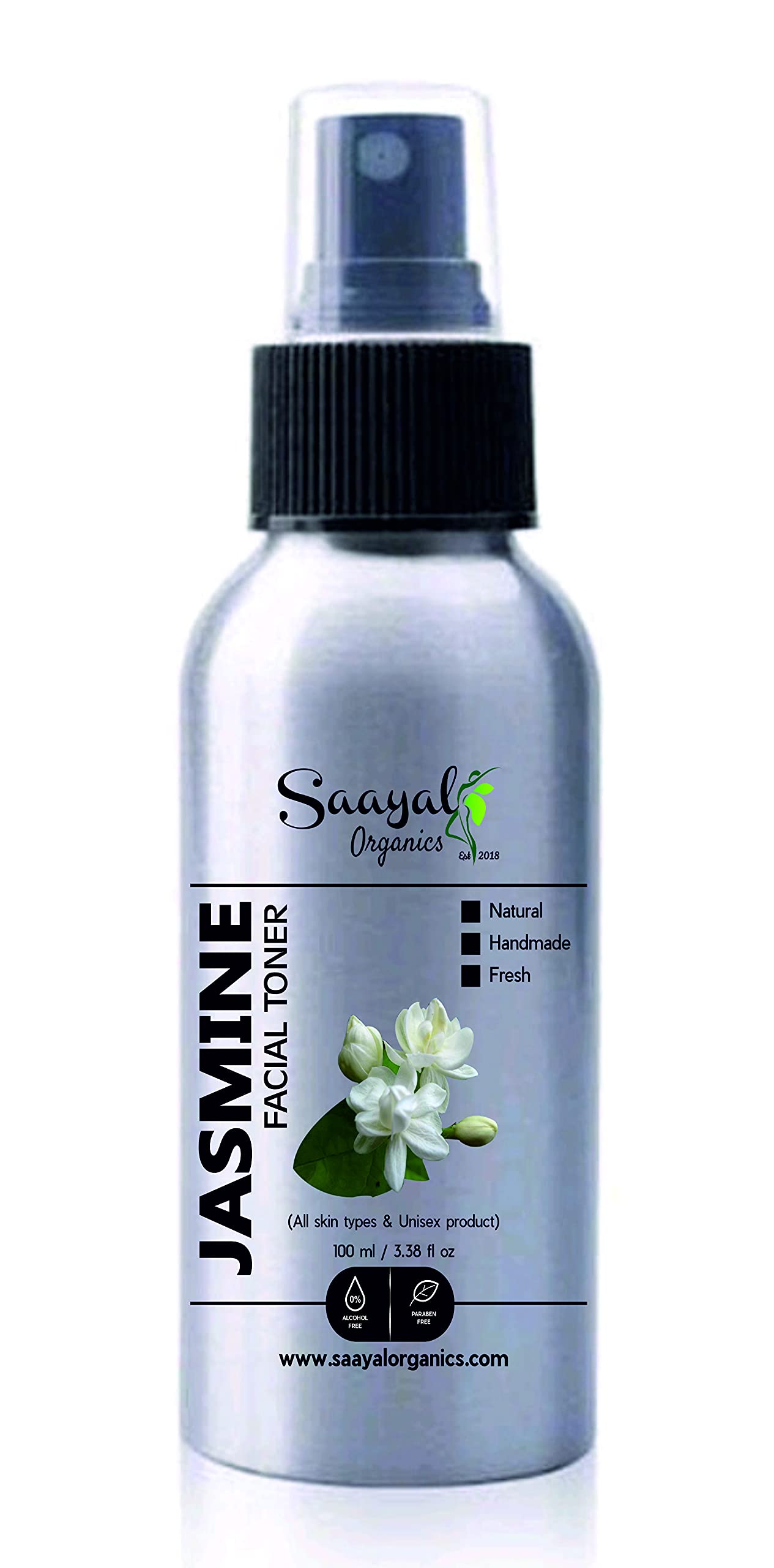 Saayal Organics Pure Steam Distilled Jasmine Facial Toner 100ml - Alcohol-Free Hydrating Toner for All Skin Types, Men & Women - Perfect for Daily Skincare Routine & Post-Shave Soothing