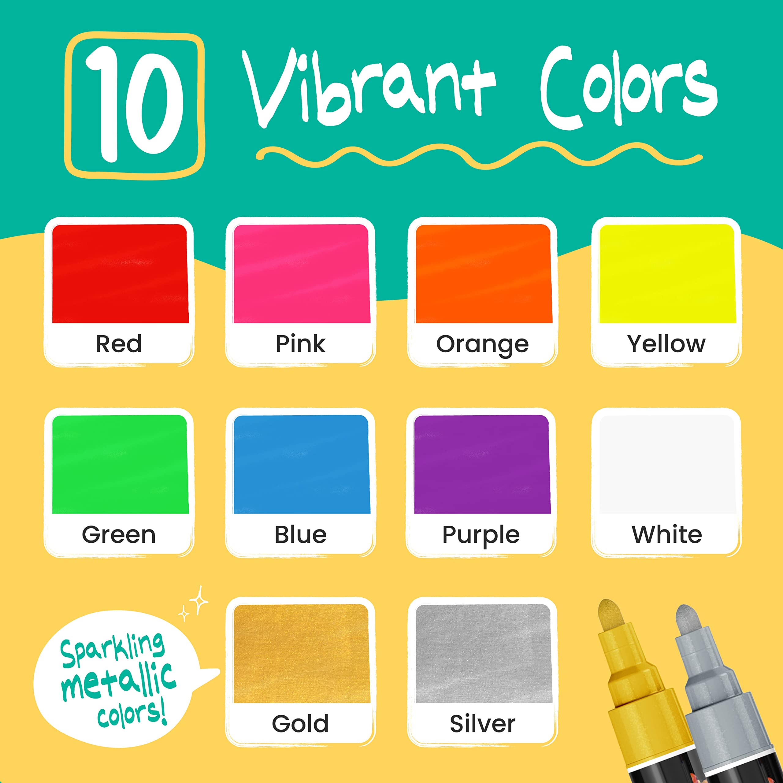 5 White & 10 Bold Color Chalk Markers Set - Perfect for Restaurants, Cafes, Signage & DIY Craft Projects