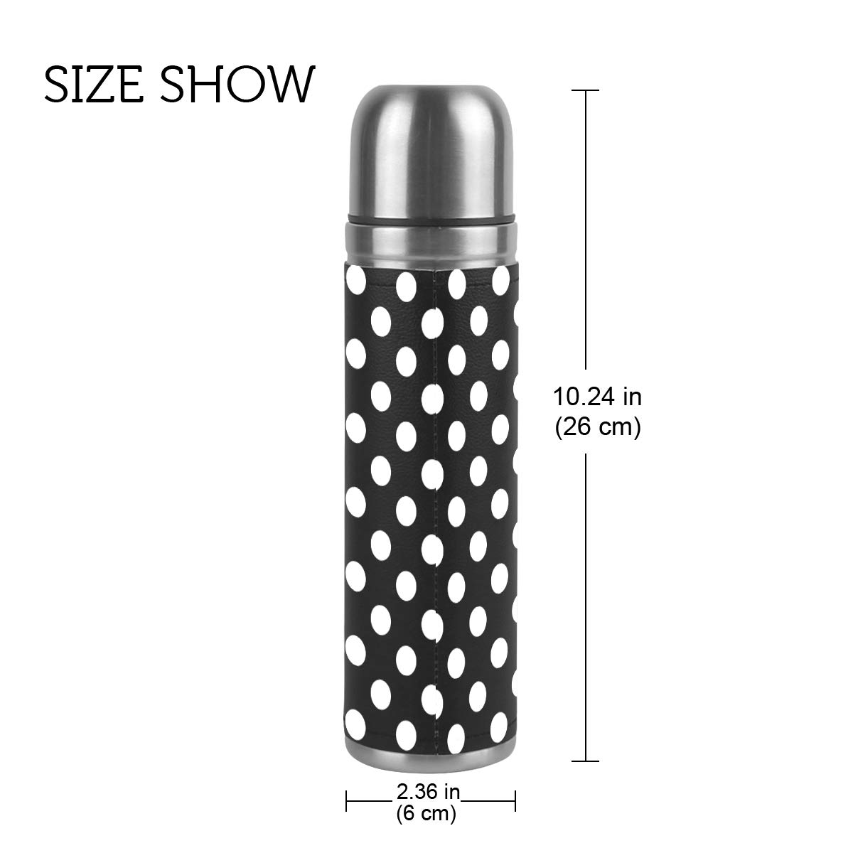 VIKKO 17 Oz Insulated Stainless Steel Water Bottle - Black & White Dots Design, Leak Proof, Double Wall Vacuum Flask for Gym, Hiking & Outdoor Activities