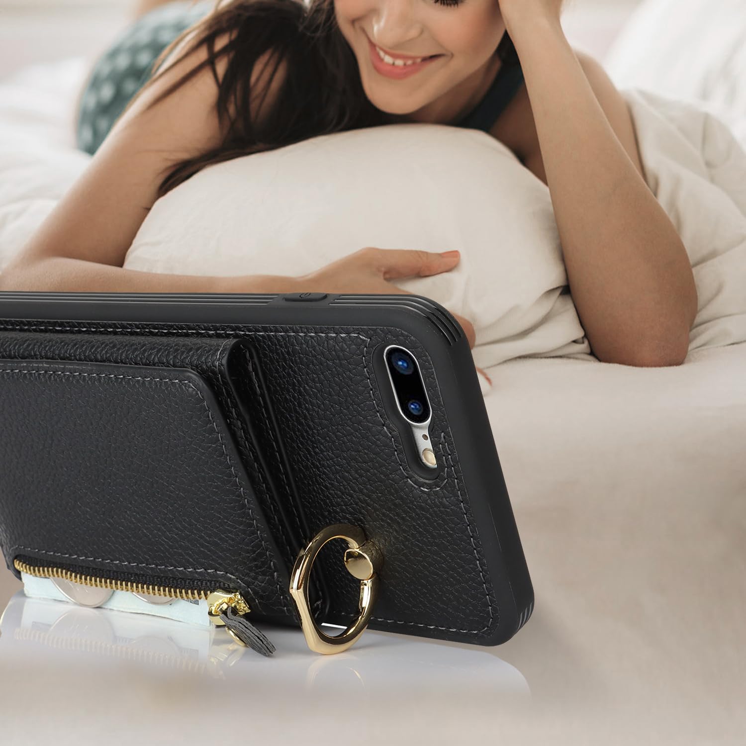 iPhone 8 Plus Case with Card Holder & Lanyard - Leather Wallet Case for Women | Perfect for Travel & Daily Use