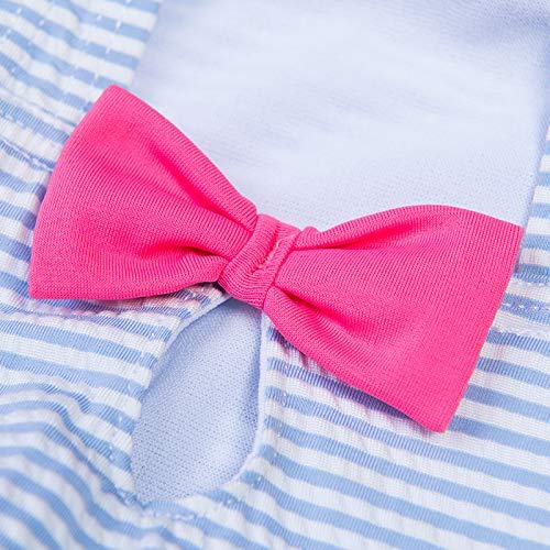 Julysand Toddler Girls One Piece Swimsuit - Pink & White Striped 3D Flower Ruffled Swim Dress | UV Protection Bathing Suit for Beach, Pool & Summer Water Play