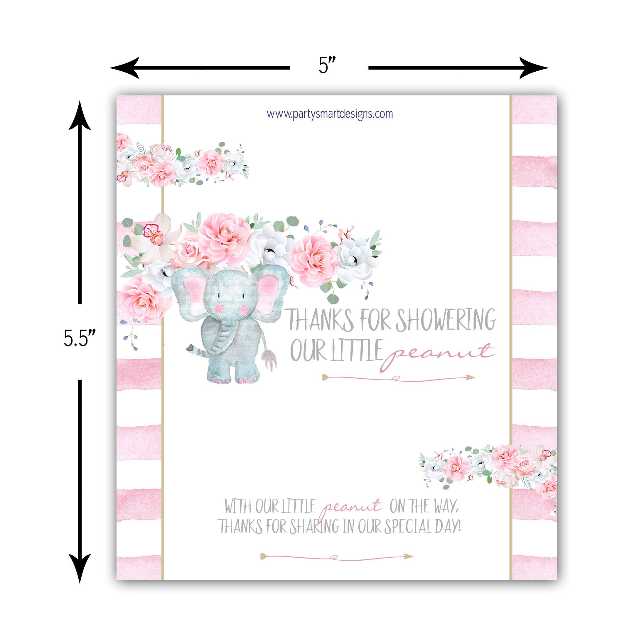 Elephant Baby Shower Favors & Birthday Party Decorations - Set of 20 Pink Foil Candy Bar Wrappers - Perfect for Baby Showers, Birthday Parties & Candy Buffets