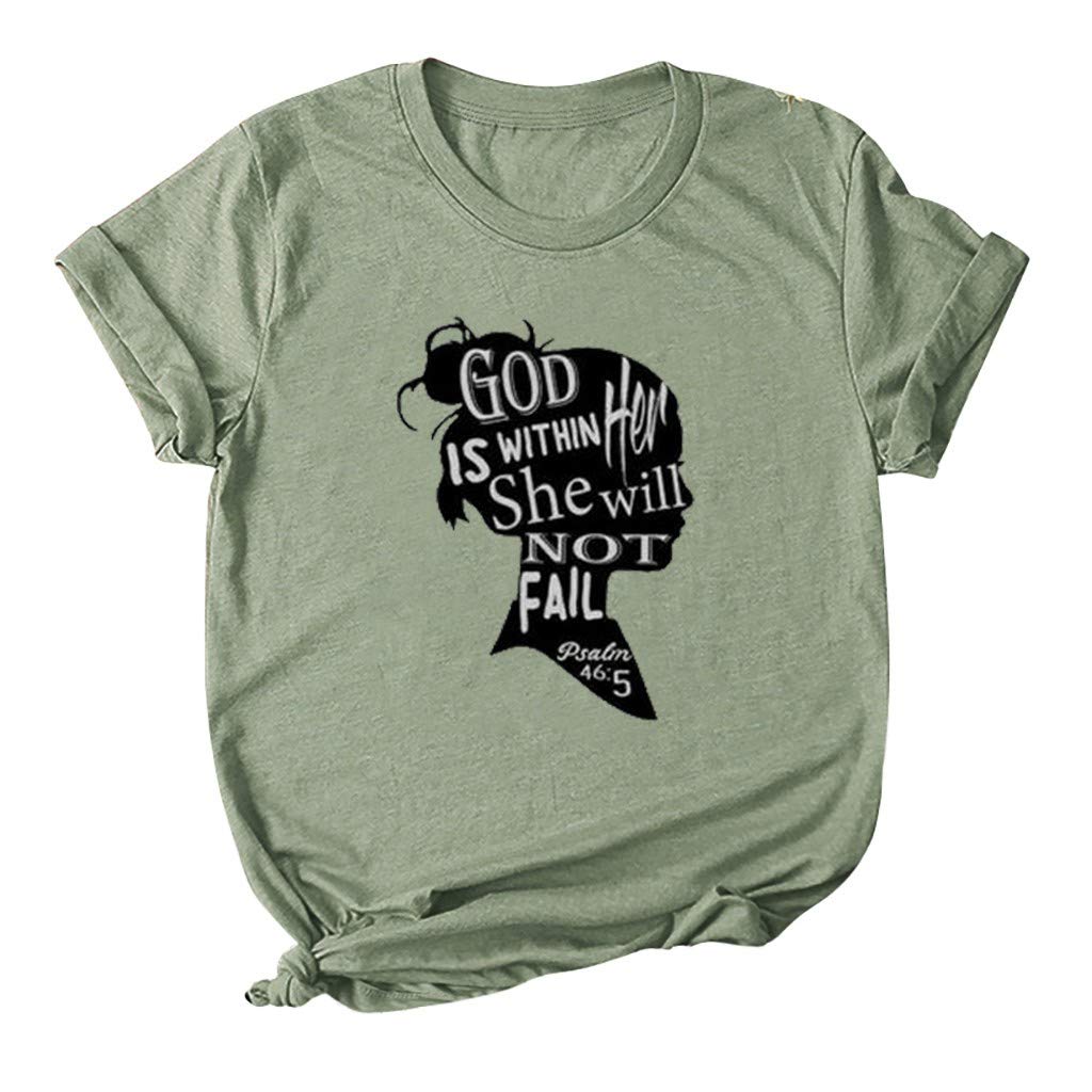 Women's 'She Will Not Fail' Inspirational T-Shirt - God is Within Her Motivational Letter Print Tee | Casual Wear, Church Outfits & Empowering Everyday Fashion