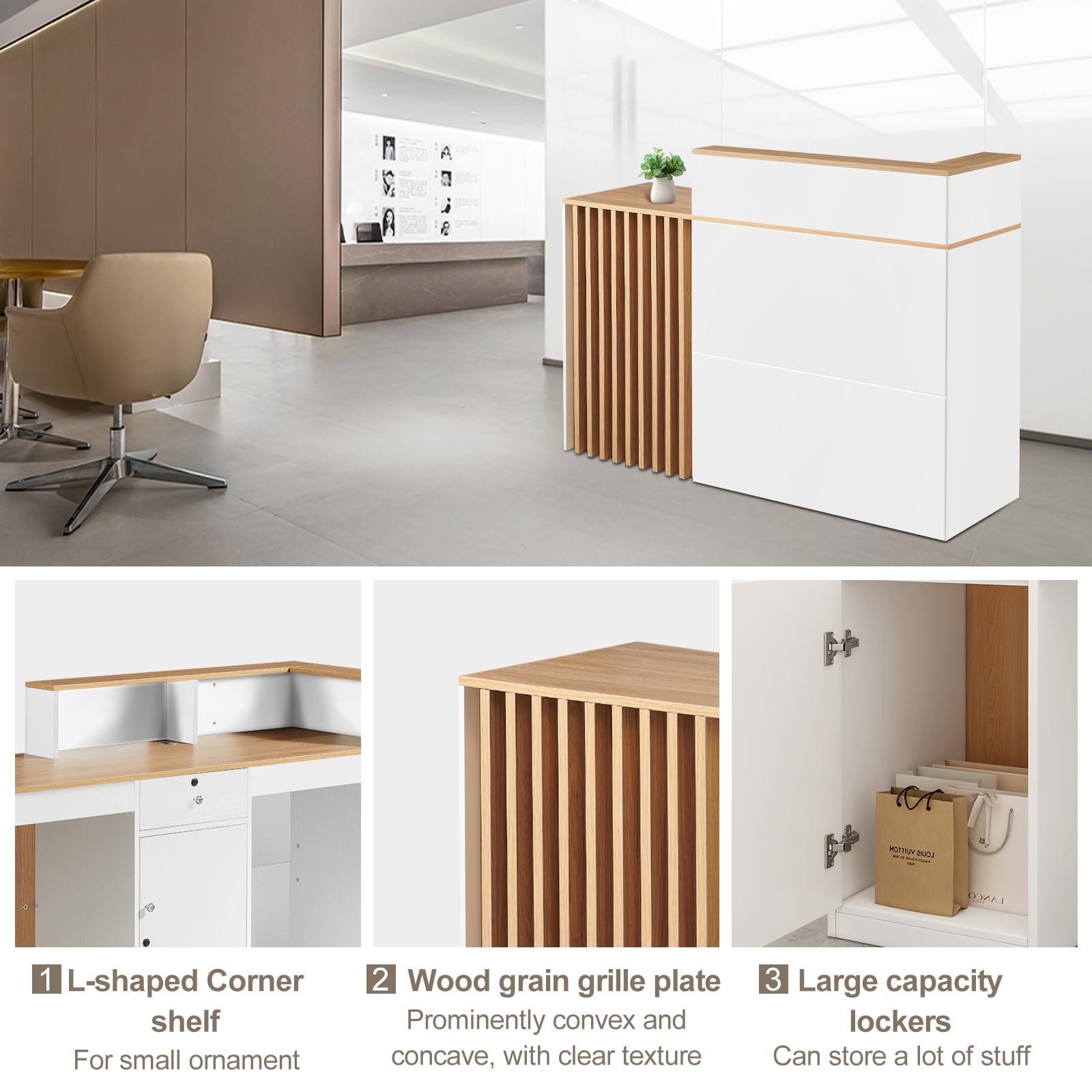 Modern Reception Desk with Counter & Lockable Storage Drawers - 63