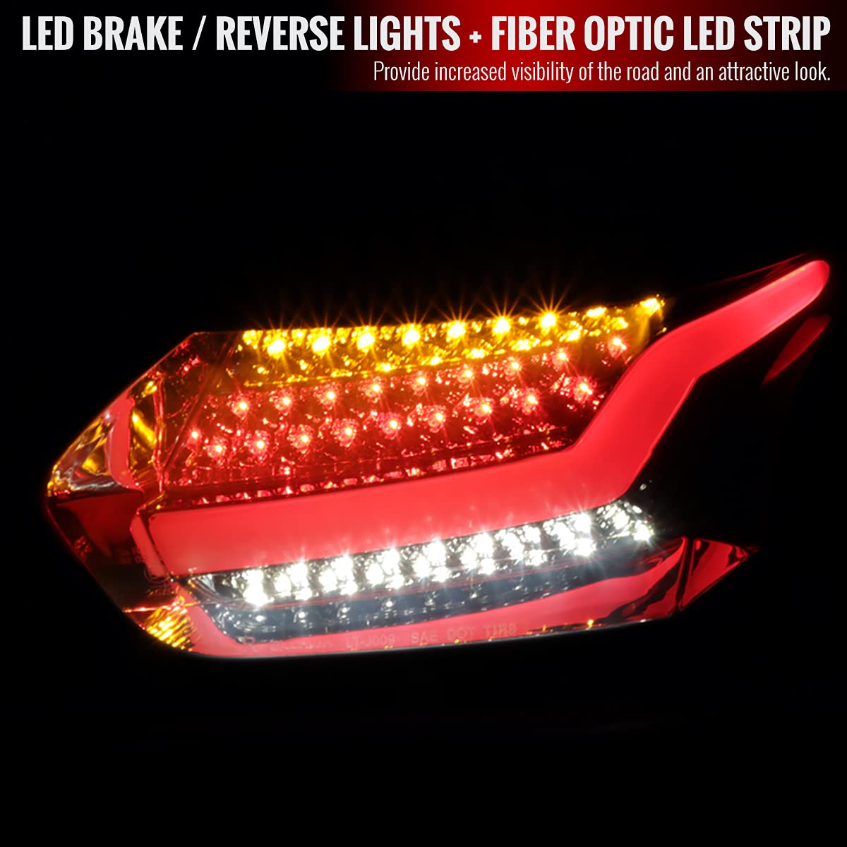 Ford Focus Hatchback LED Tail Lights (2015-2018) - Chrome Smoke Brake Lamps Pair - Durable & Bright Rear Lights for Night Driving & Enhanced Safety