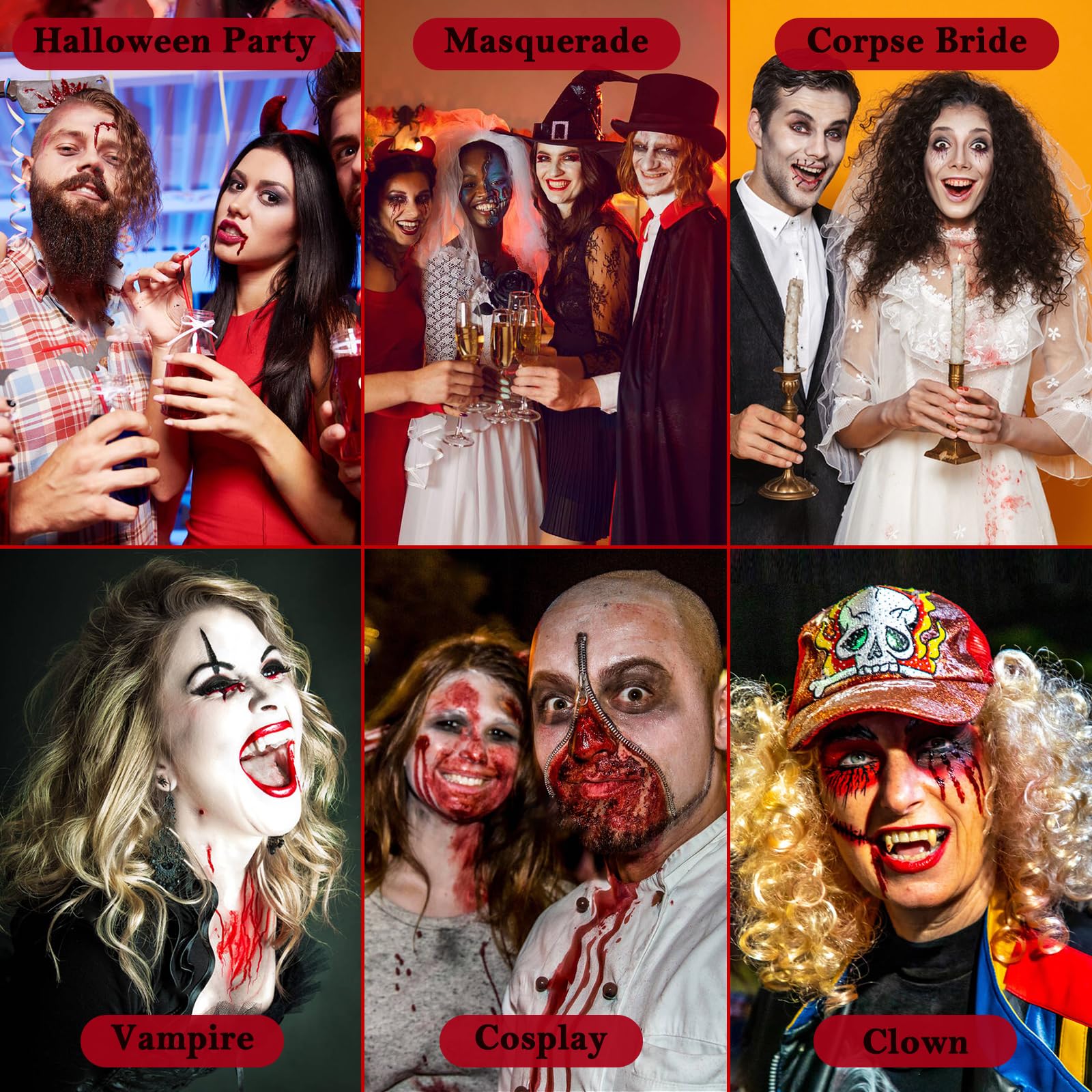 SEO-FANALLY Fake Blood Halloween Makeup Kit - 50ml Bottle + 1 Sponge, Safe Non-Toxic & Washable, Realistic Effects for Halloween, Zombie, Vampire, Cosplay, Theater Clown Makeup - Perfect for Costume Parties, Haunted Houses & Horror Movie Effects