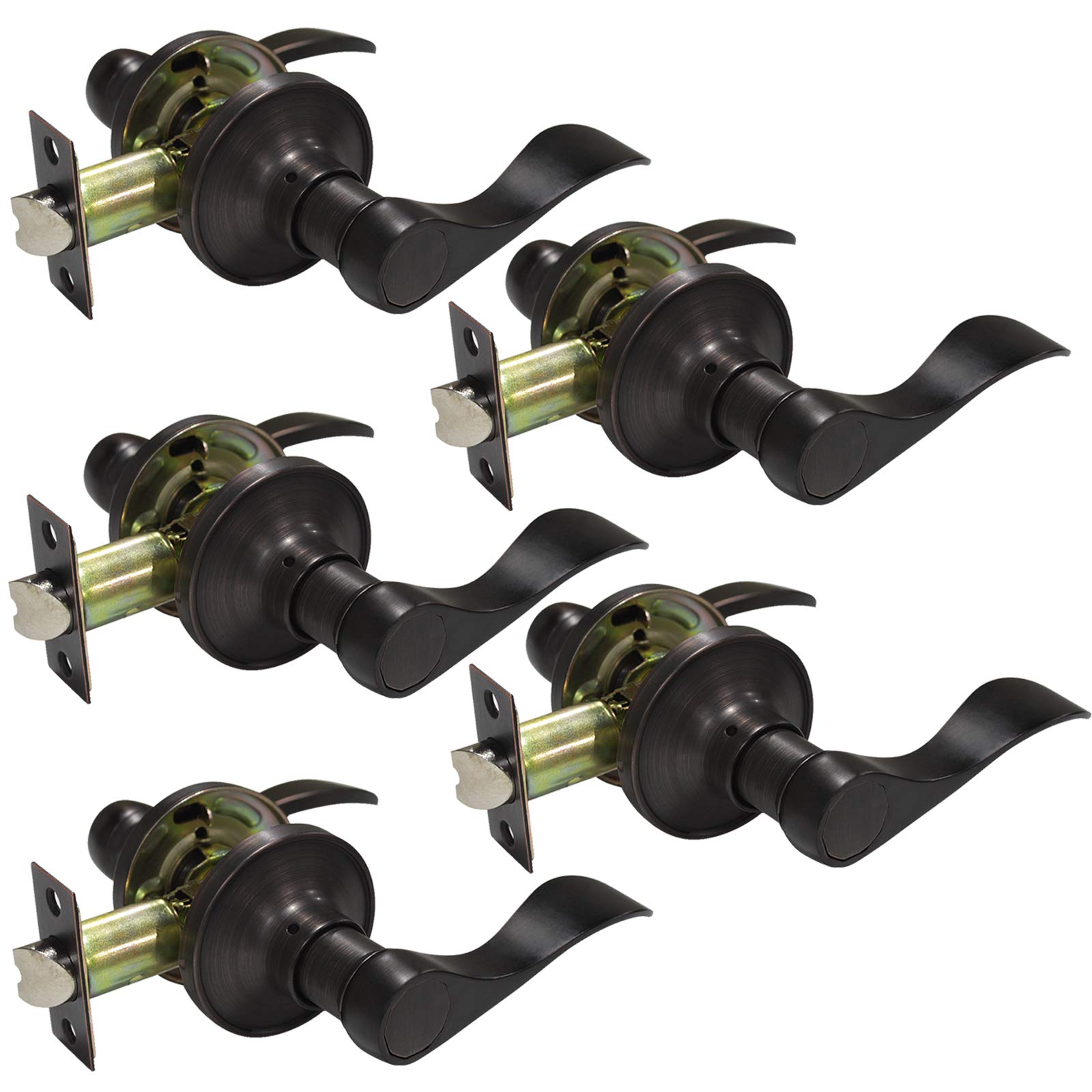 Gobrico Oil Rubbed Bronze Passage Door Levers - 5 Pack Reversible Wave Style Interior Door Handles for Hall Closet & Bedroom Doors | Durable & Stylish Hardware for Home Upgrade