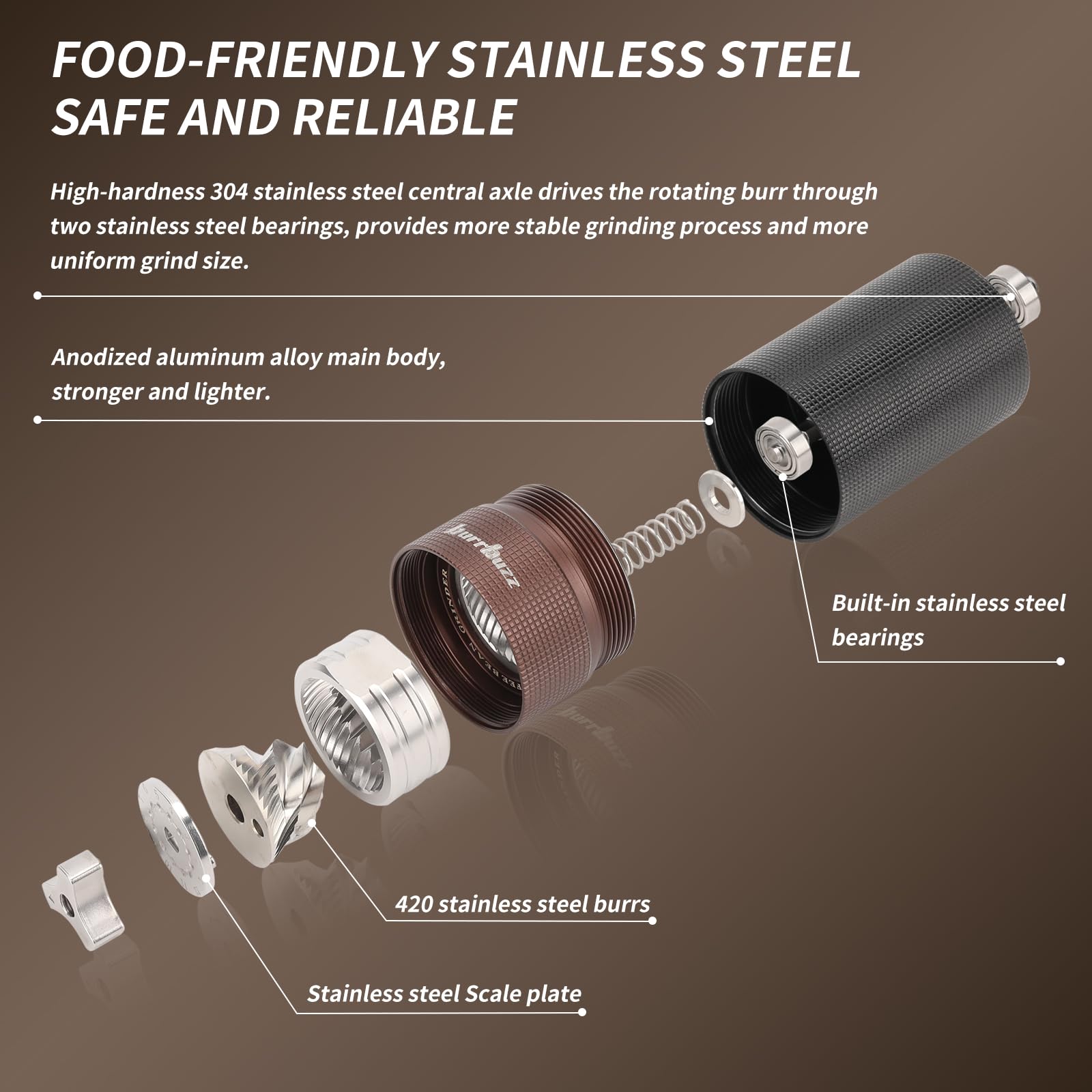 Premium Manual Coffee Grinder - Adjustable Stainless Steel Conical Burr for Espresso, Pour Over & Cold Brew | Portable Hand Mill with Easy Cleaning | Perfect Travel & Home Use (Black)