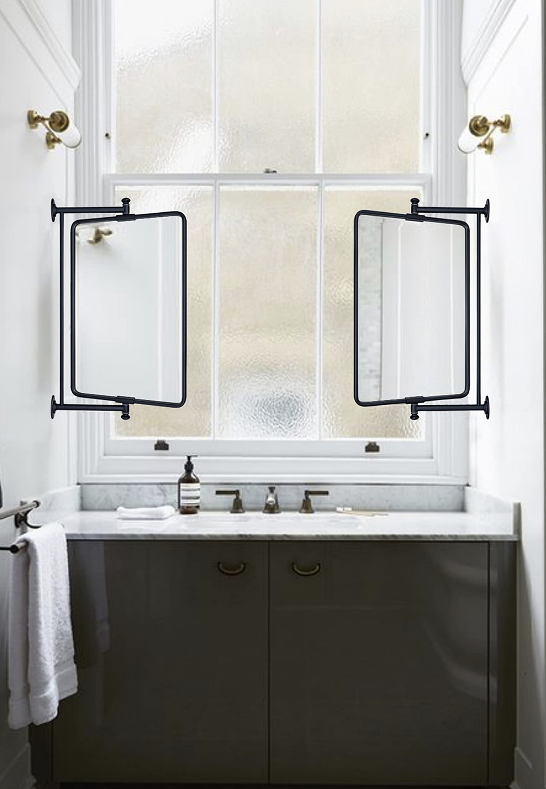 TEHOME Black Rounded Rectangle Pivot-N-View Bathroom Vanity Mirror - 14x22 Inch Tilting Rotating Corner Mirror for Makeup & Shaving - Perfect for Small Bathrooms & Vanity Areas