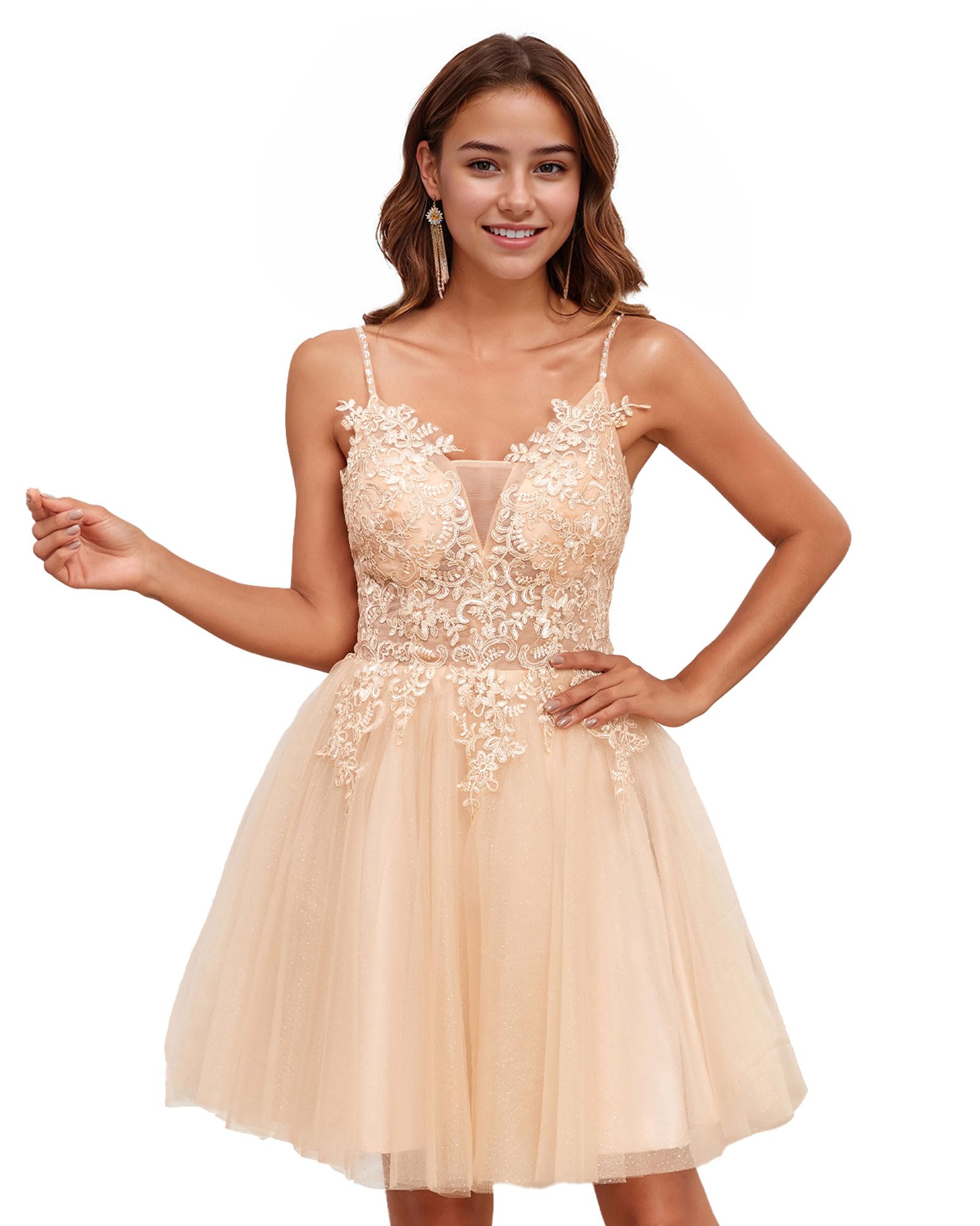 JAEDEN 2025 Short Prom Dress - Elegant Lace Homecoming & Quinceanera Dress for Teens, Tulle Ball Gown for Party, Dance, and Special Occasions