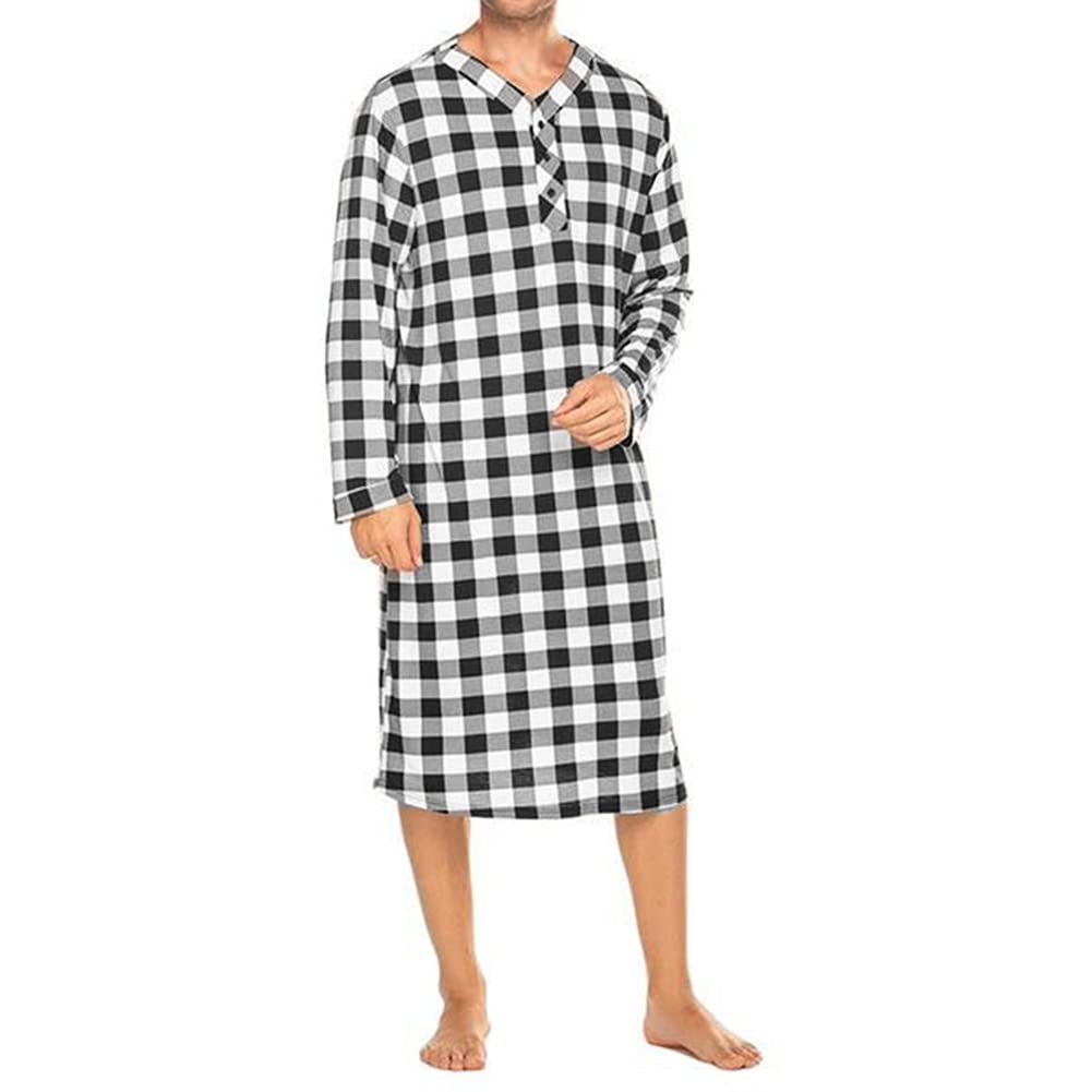 **Men's Plaid Long Sleeve Robe - Soft V-Neck Button Down Loungewear for Relaxation at Home, Spa & Travel**