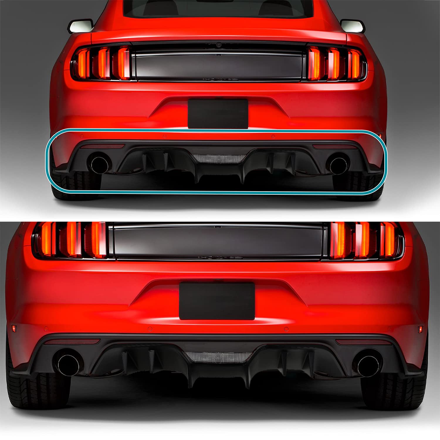 Spec-D Tuning R Style Rear Bumper Diffuser with Side Valances Panel for 2015-2017 Ford Mustang - Aggressive Styling & Aerodynamic Upgrade for Street Racing & Car Shows