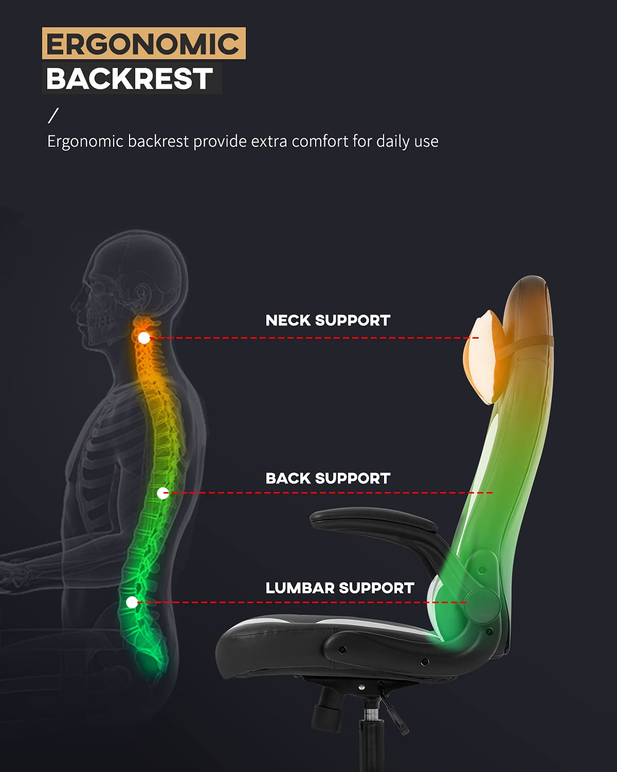 Ergonomic PC Gaming Chair with Adjustable Armrests, Headrest & Lumbar Support - High Back PU Leather Office Desk Chair for Home & Work - Perfect for Gamers, Remote Workers & Long Computer Sessions (White)